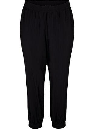 Loose viscose blend trousers with elastic trim, Black, Packshot image number 0