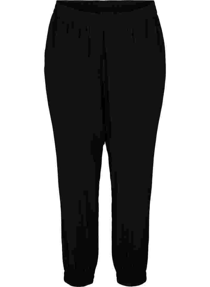 Loose viscose blend trousers with elastic trim, Black, Packshot image number 0