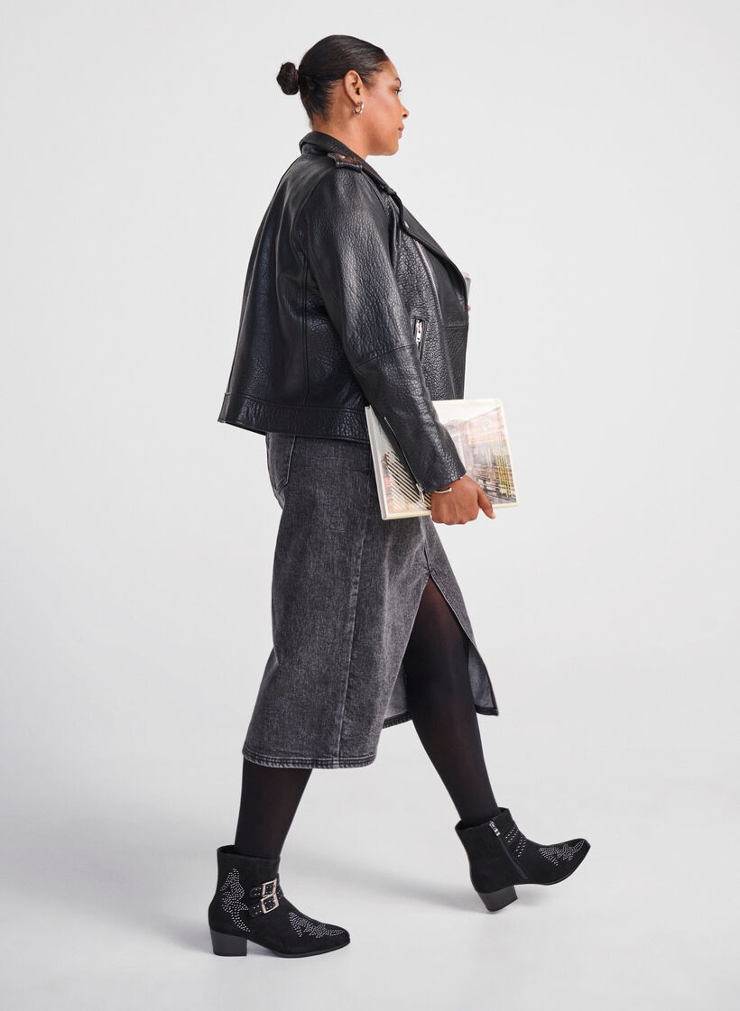 Wide fit - Short boot with studs and buckles, Black, Image image number 0