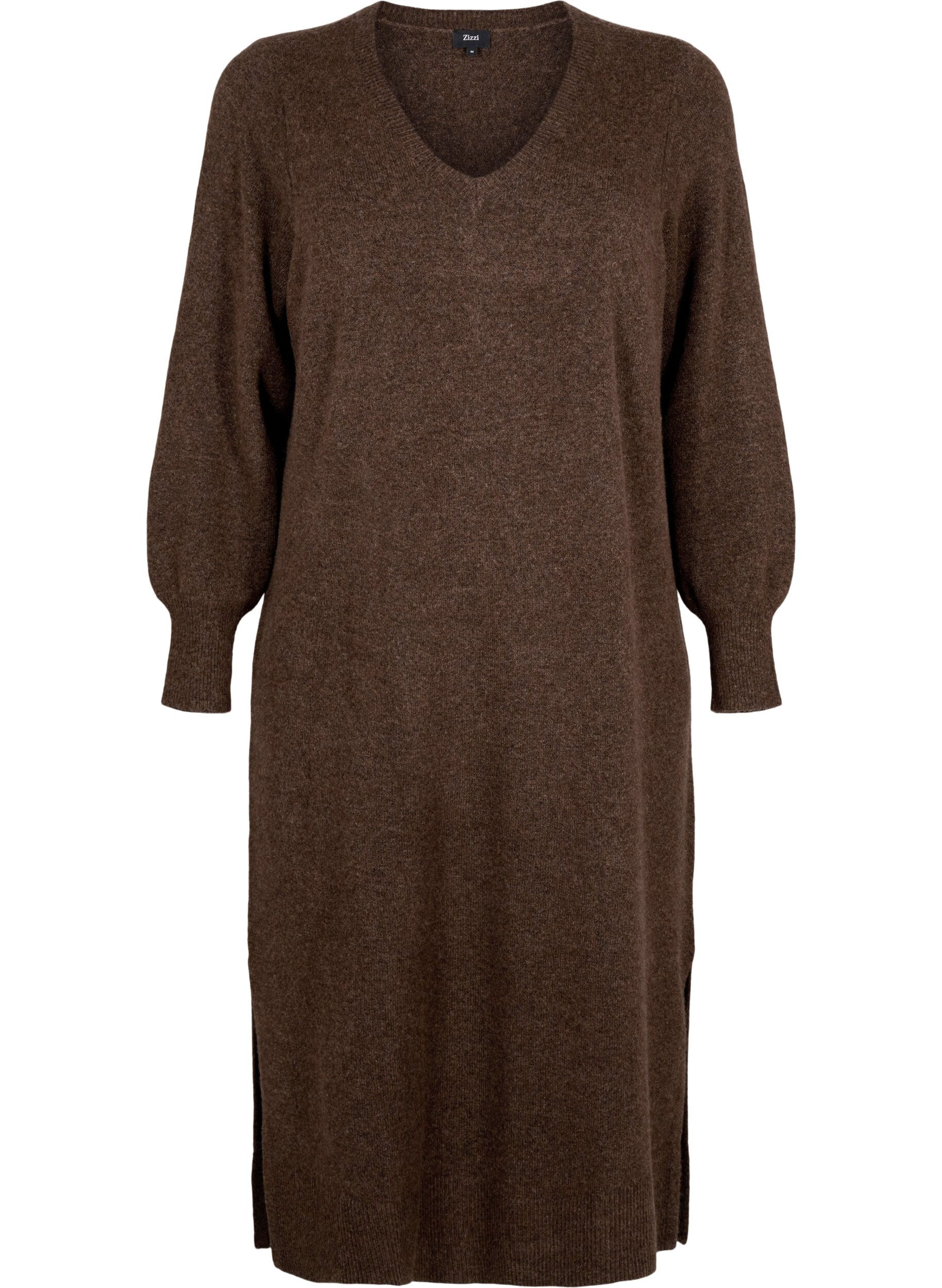 Long-sleeved knitted dress with V-neck