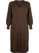 Long-sleeved knitted dress with V-neck, Brown, Packshot image number 0