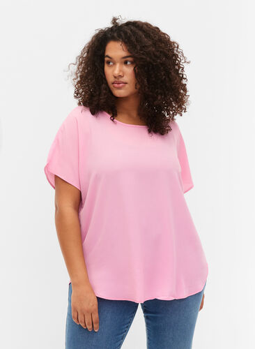 Blouse with short sleeves and a round neckline, Rosebloom, Model image number 0