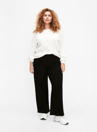 High-waisted jeans with wide legs, Black, Model