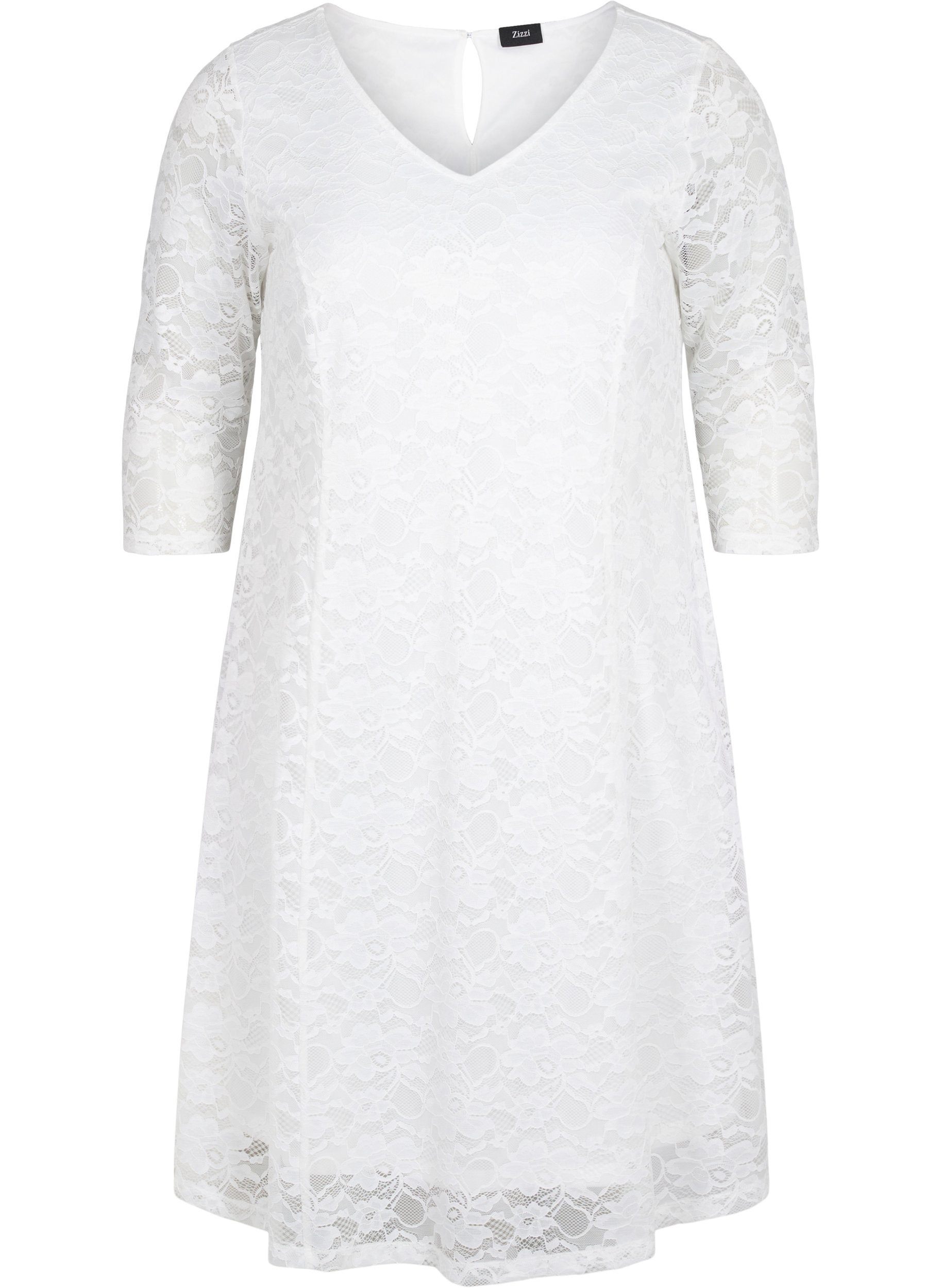 Lace dress with 3/4 sleeves, White