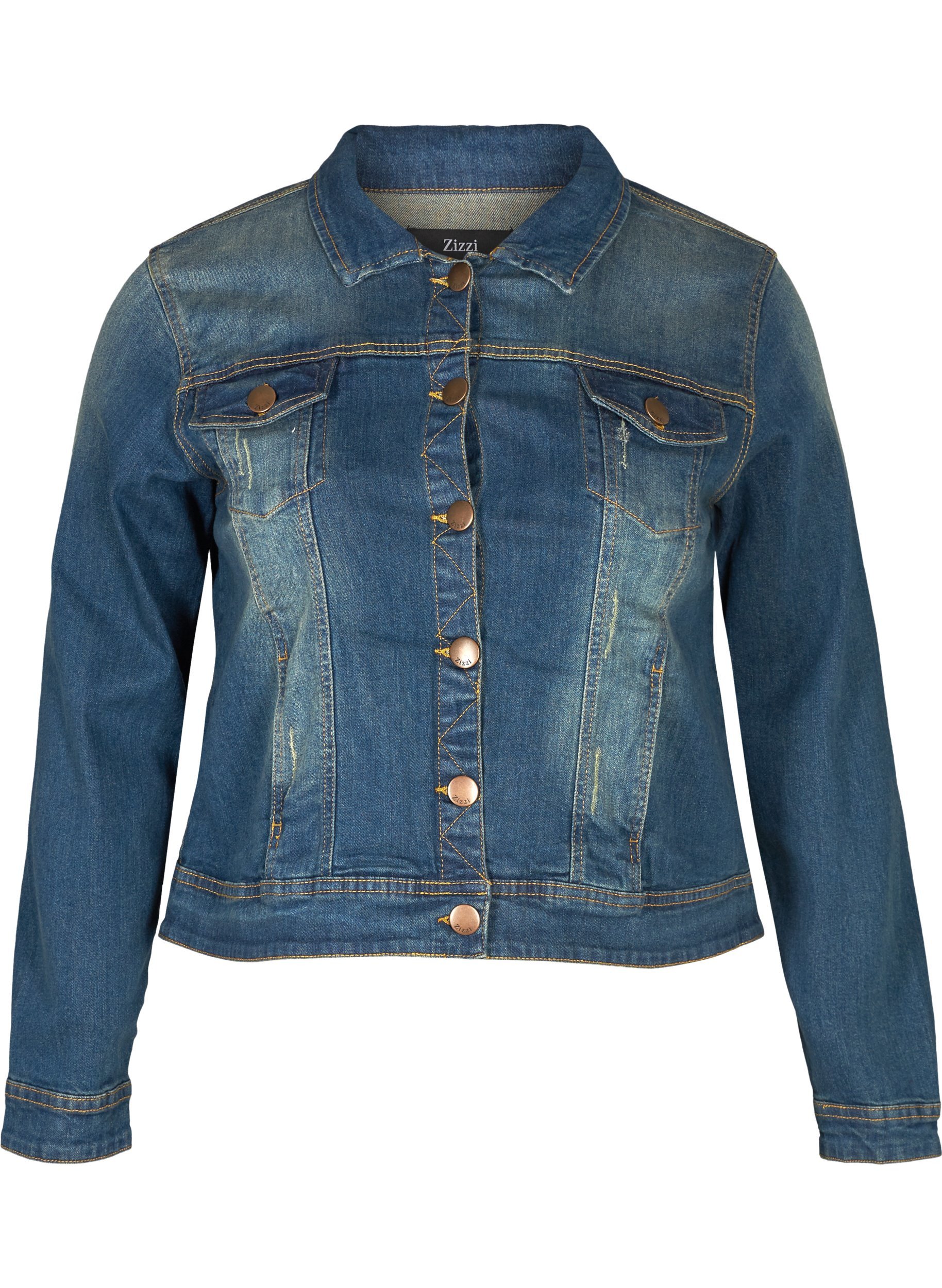 Short denim jacket made from cotton, Blue denim