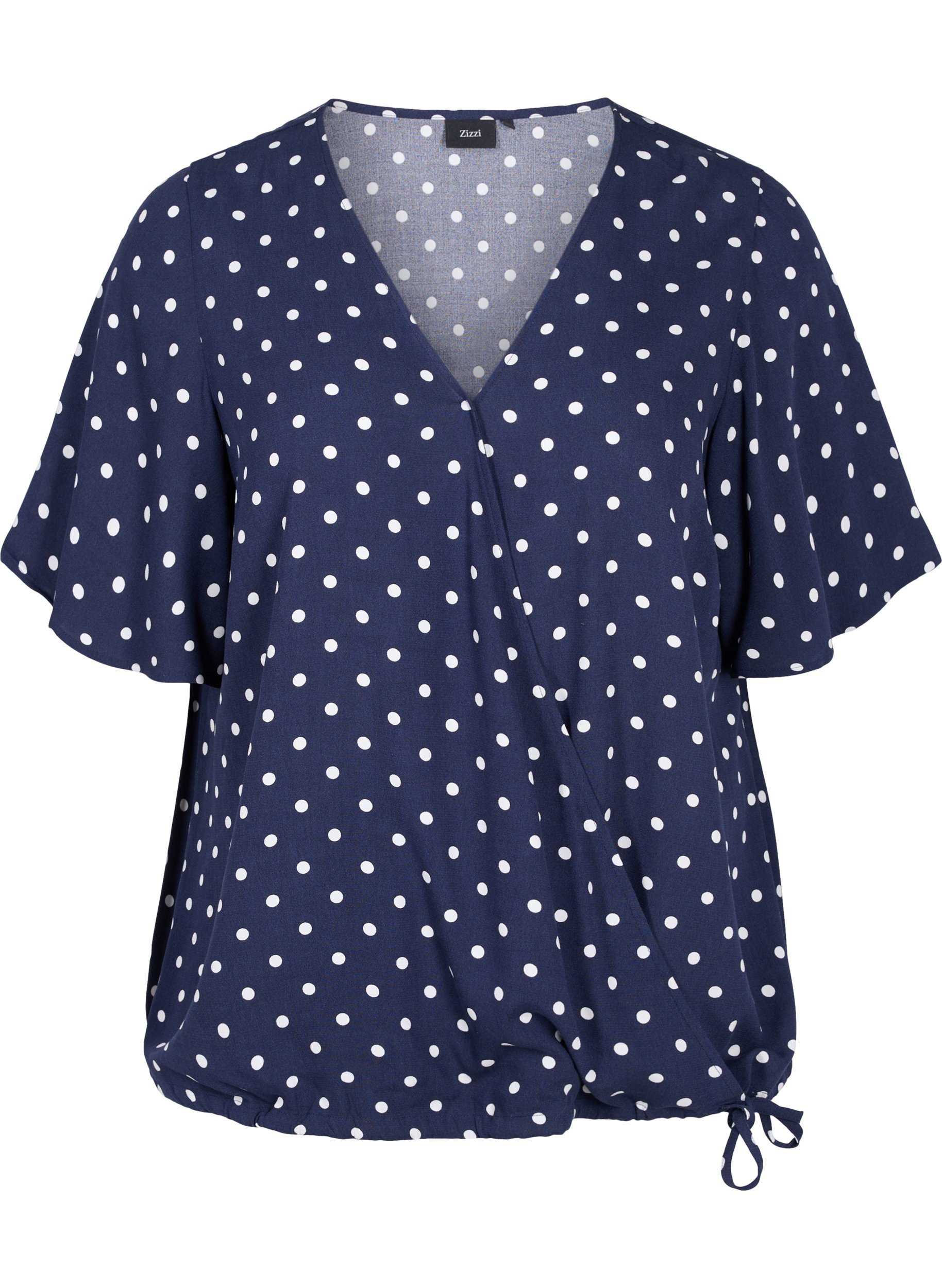 Short-sleeved polka dot wrap blouse 