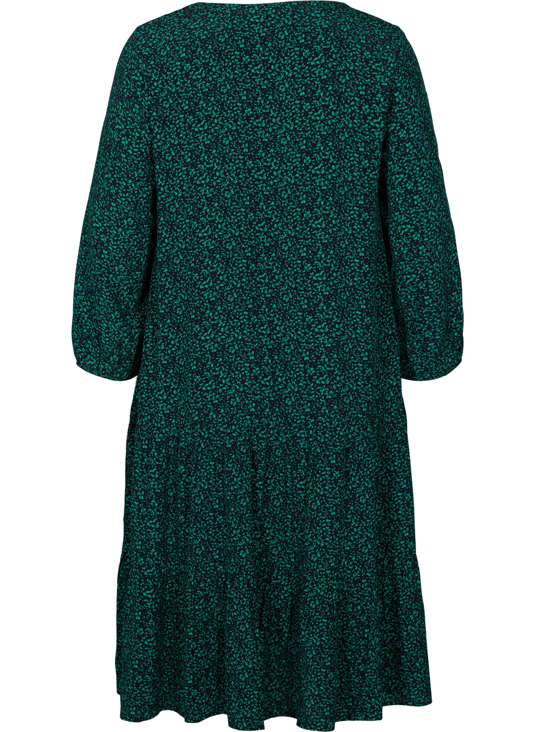 Midi dress with print made of 100% viscose, Black Green AOP, Packshot image number 1