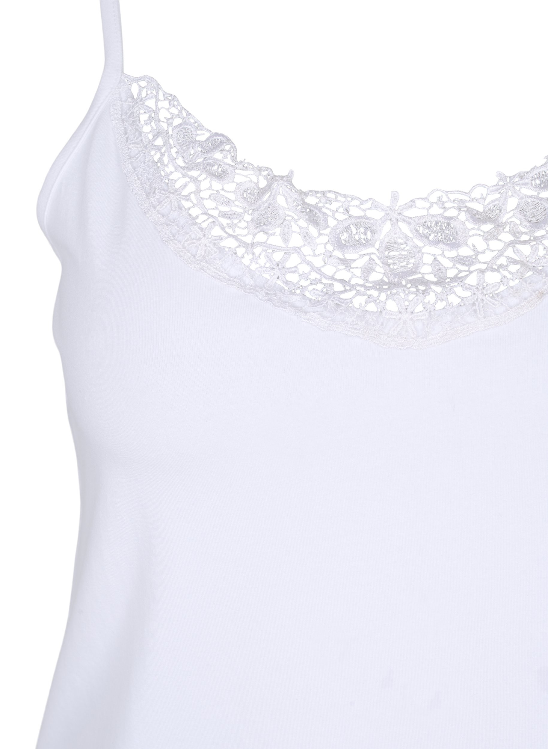 Cotton night top with lace trim - White 