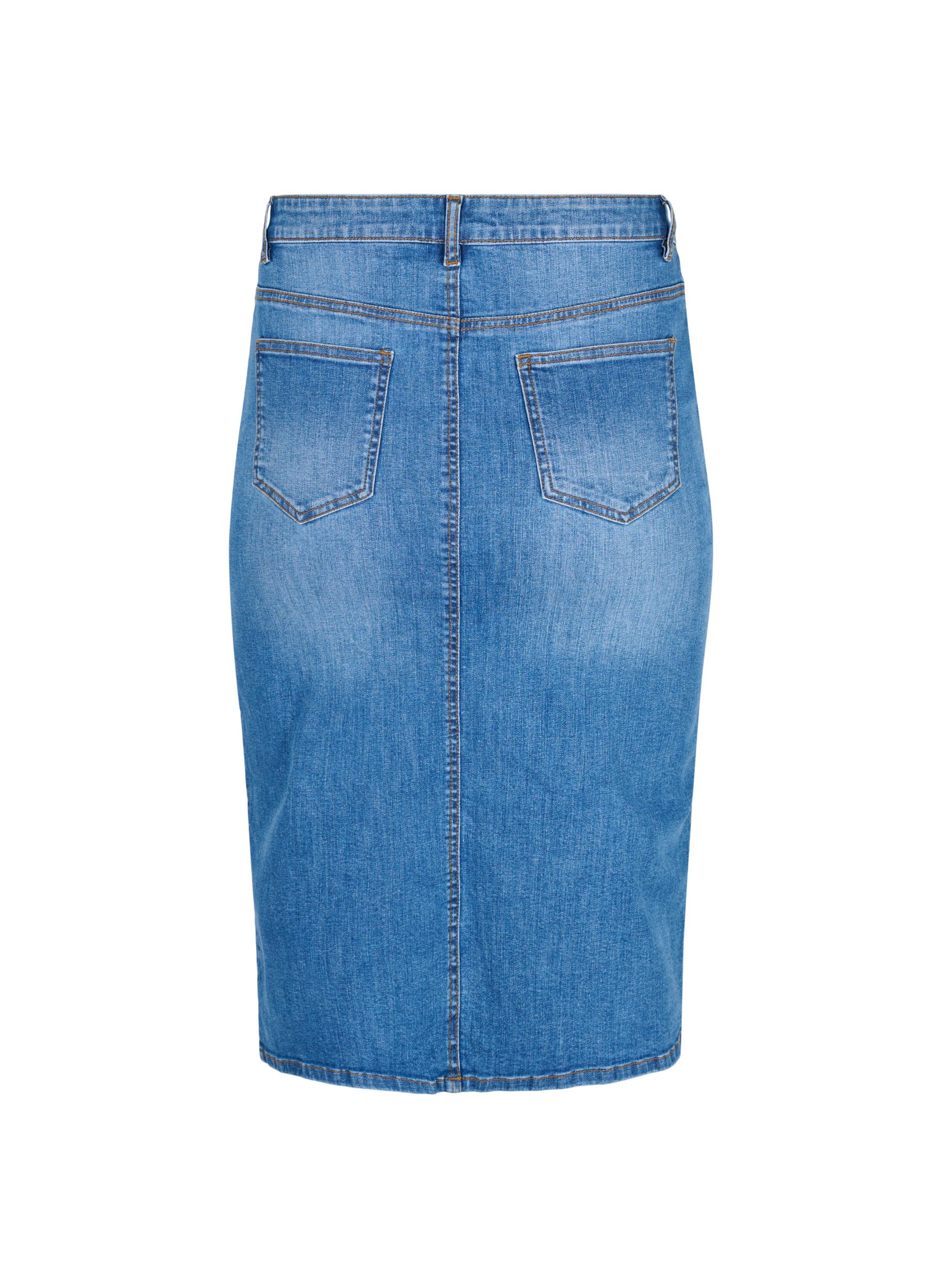 Cotton denim midi skirt, Blue denim, Packshot image number 1