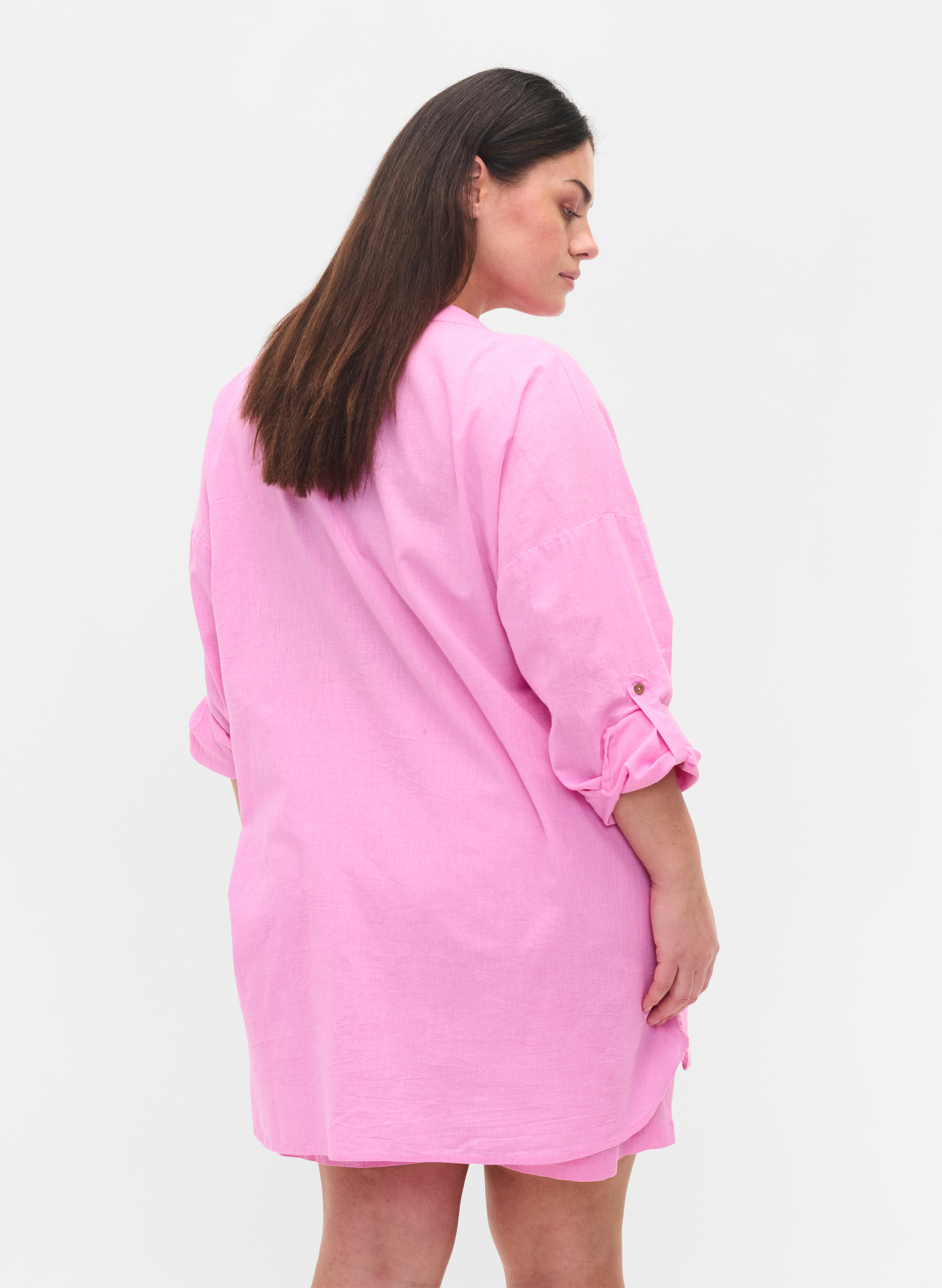 Blouse with 3/4-length sleeves and button closure, Begonia Pink, Model