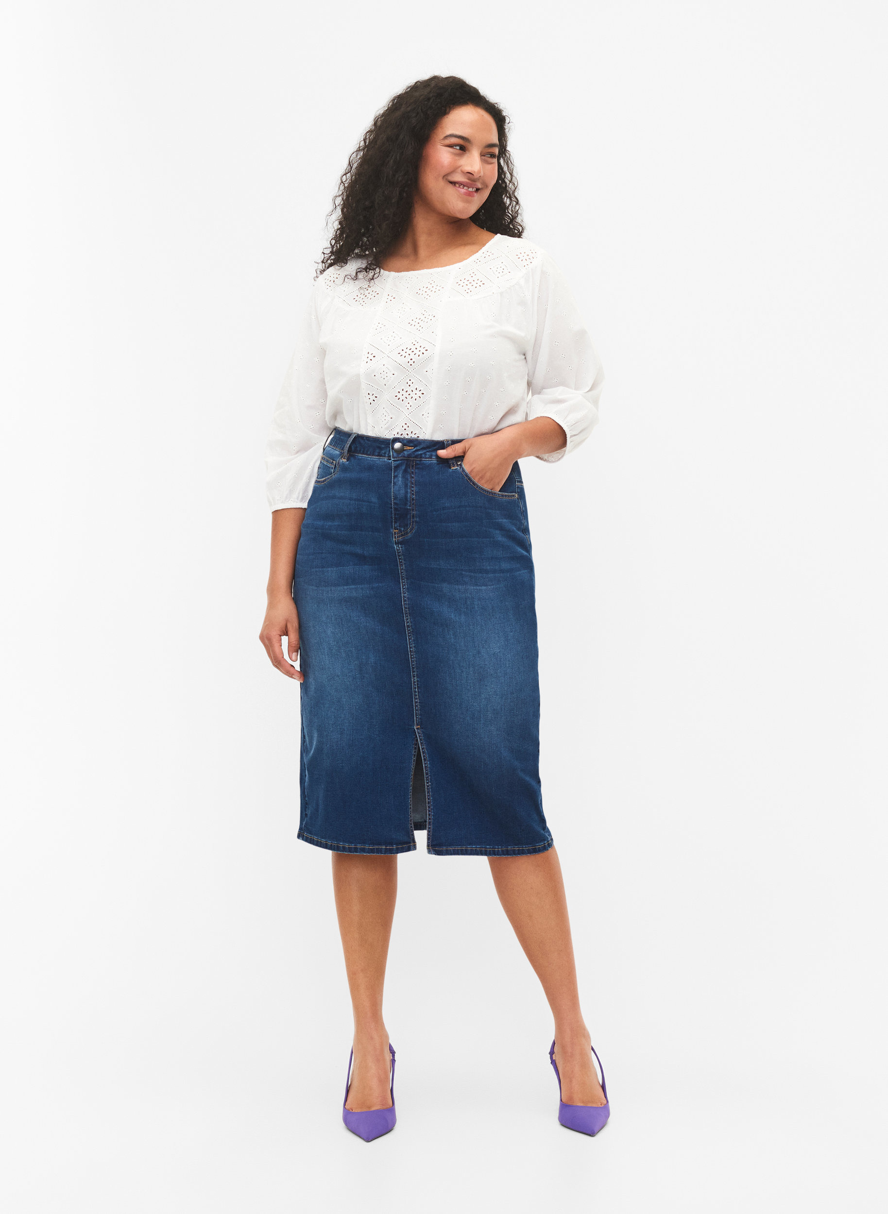 denim midi skirt