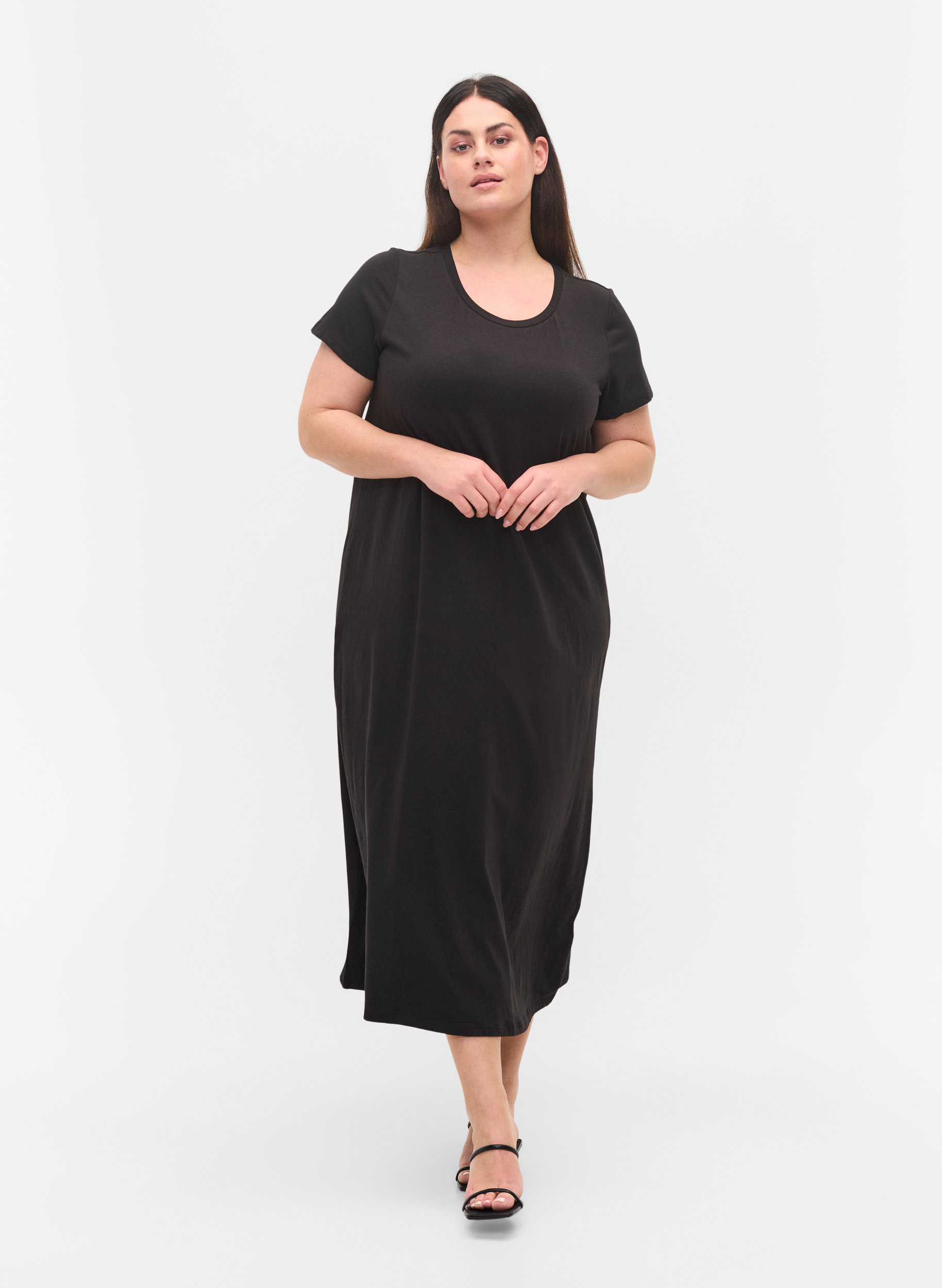 Striped short-sleeved midi dress 