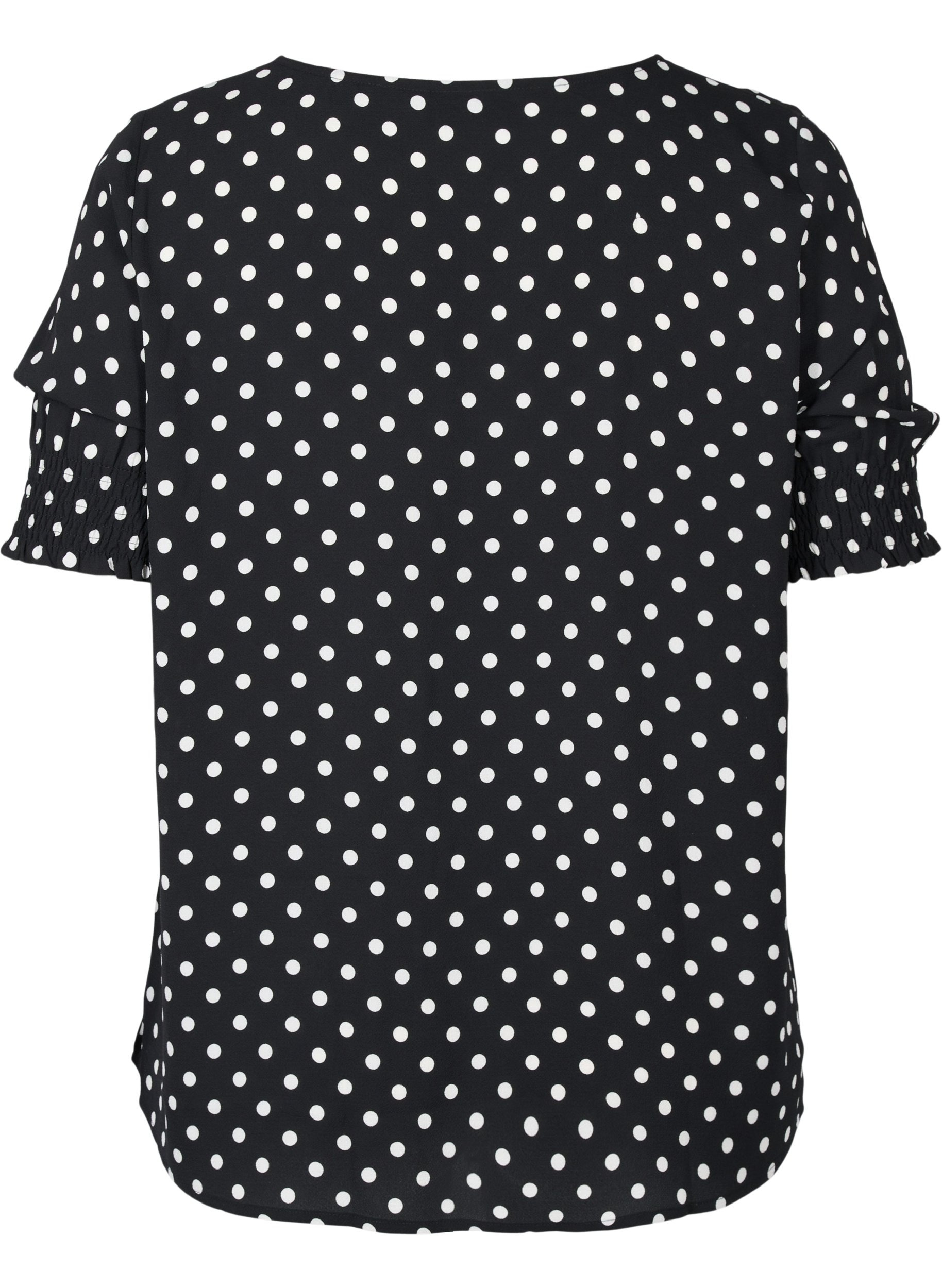 Printed viscose blouse with buttons, Black Dot, Packshot image number 1