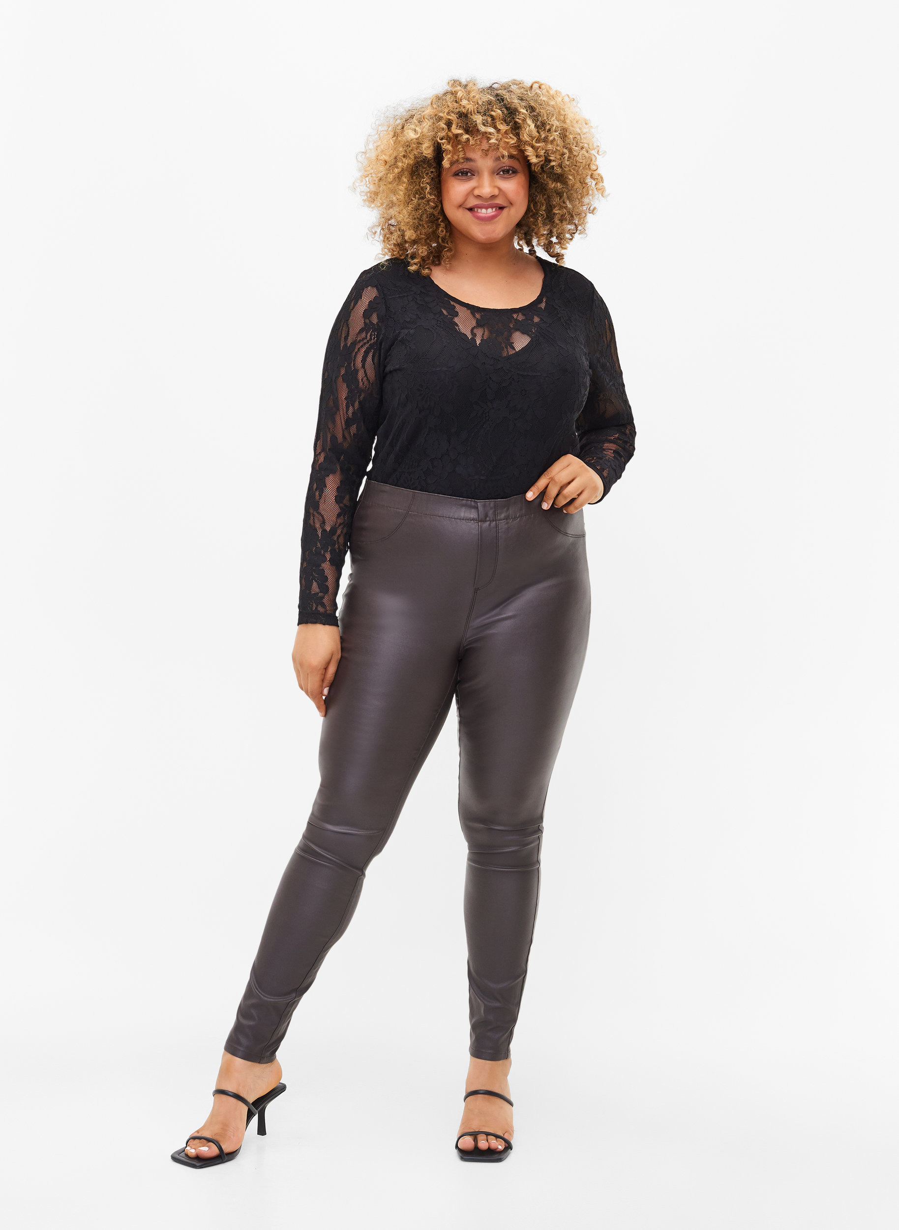 Coated, viscose blend legging - Brown 