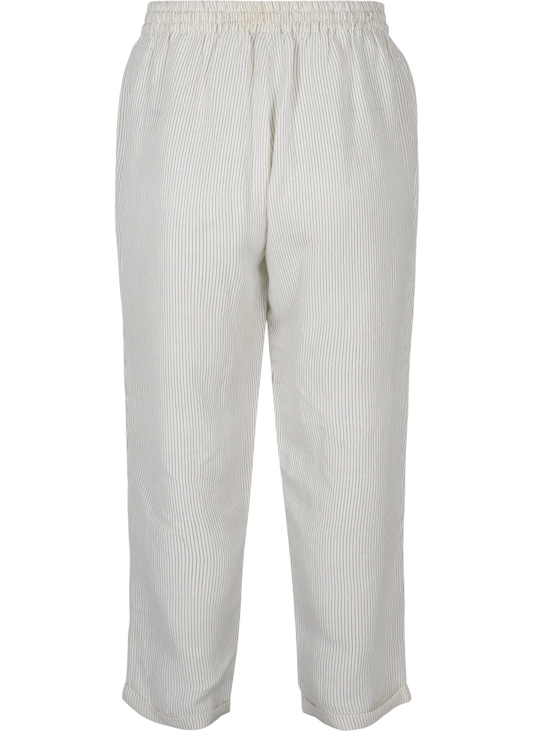 Cropped trousers with stripes - White 