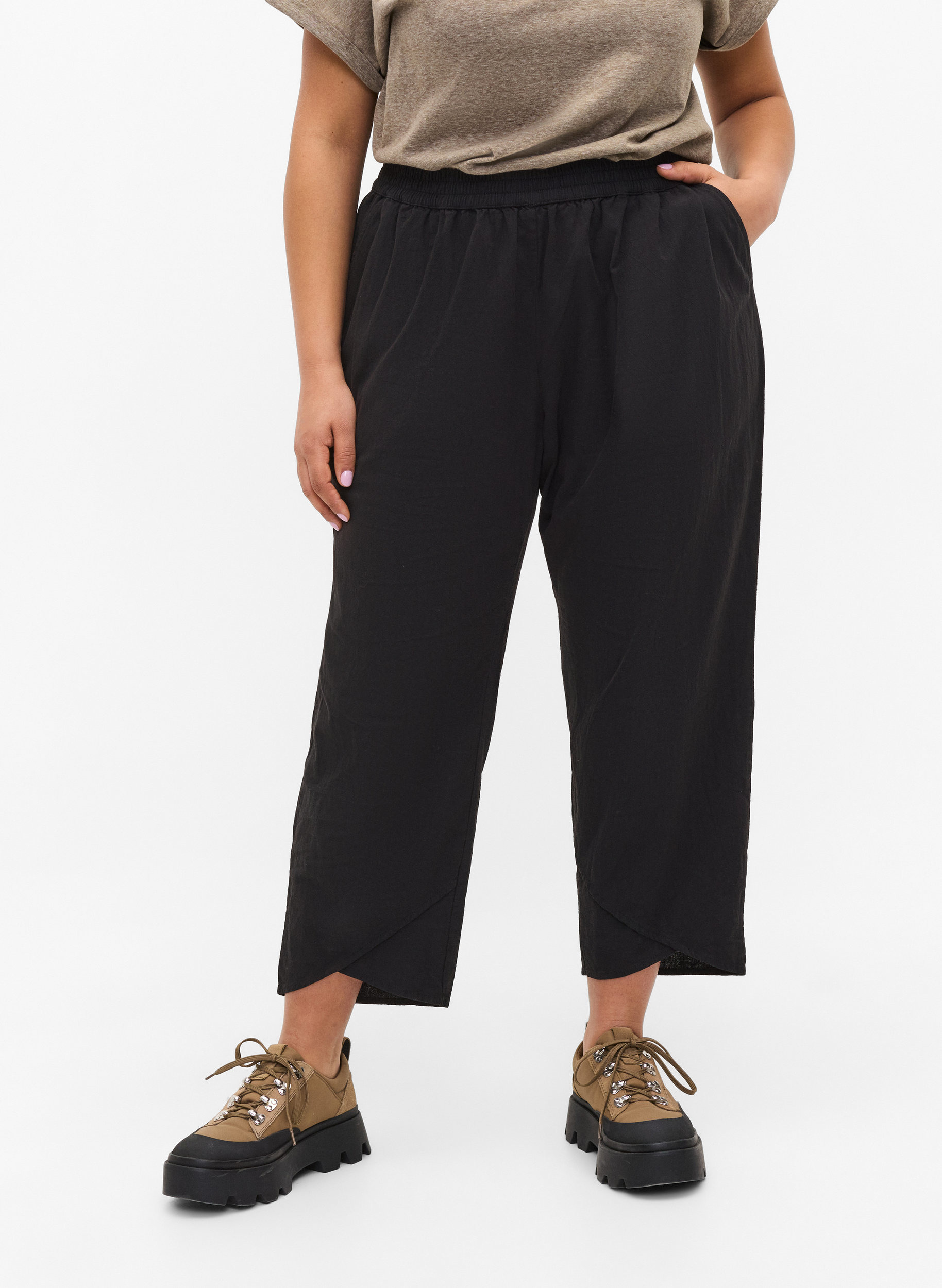 Cropped trousers in cotton - Black - Sz 
