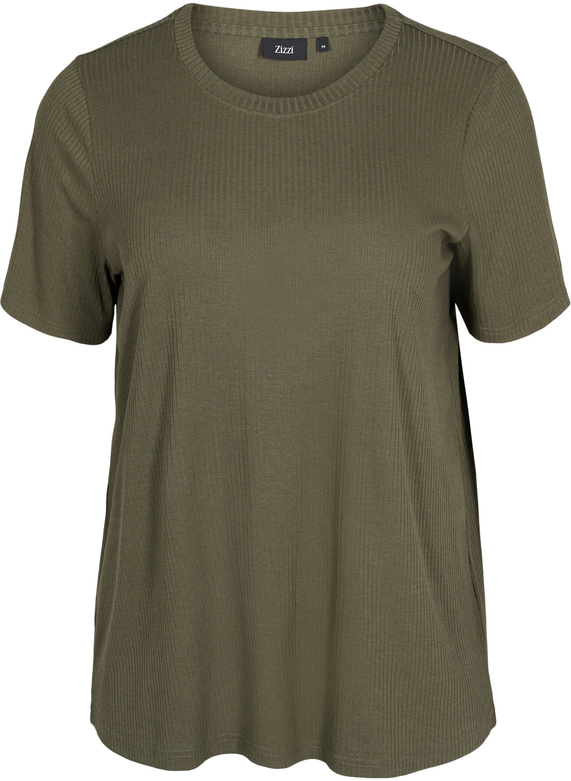 Short-sleeved t-shirt in ribbed fabric, Dusty Olive, Packshot
