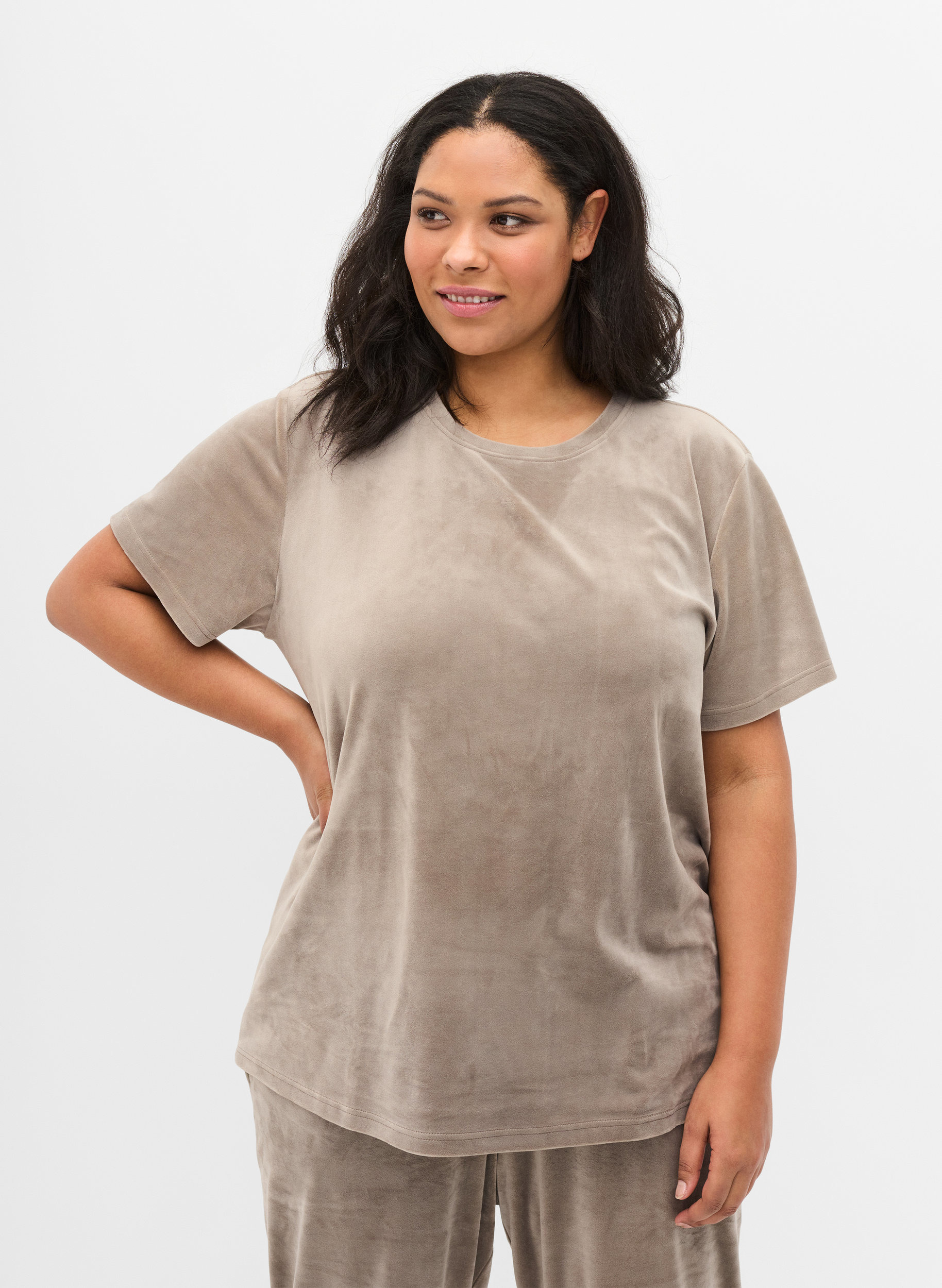 Short-sleeved velour t-shirt - Grey 