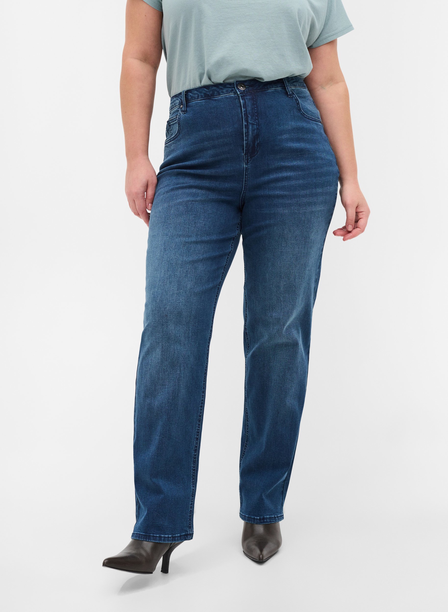 Jeans with an extra high waist - Blue - Sz. 42-60 - Zizzifashion