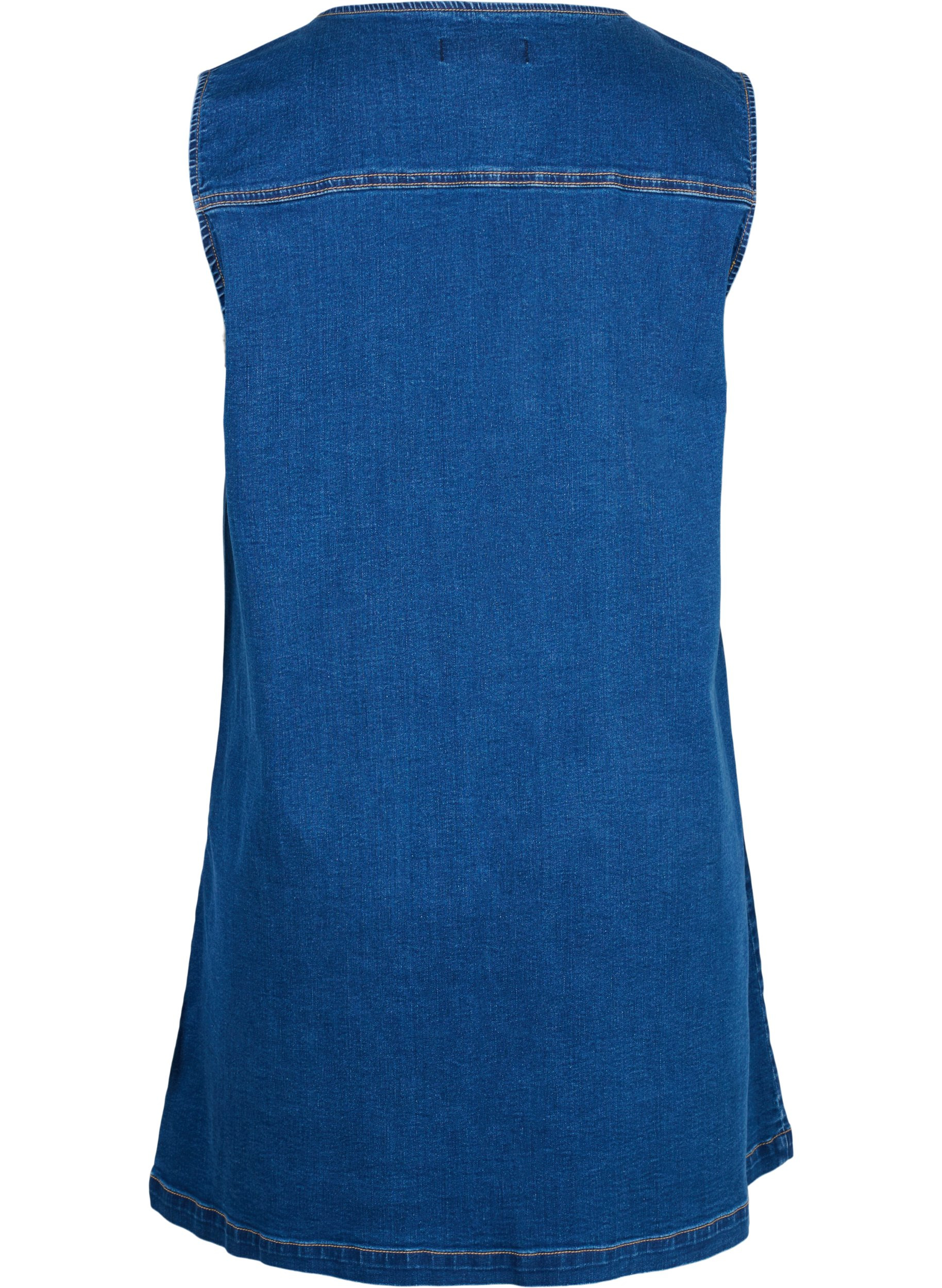 Denim pinafore dress with buttons, Dark blue denim, Packshot image number 1
