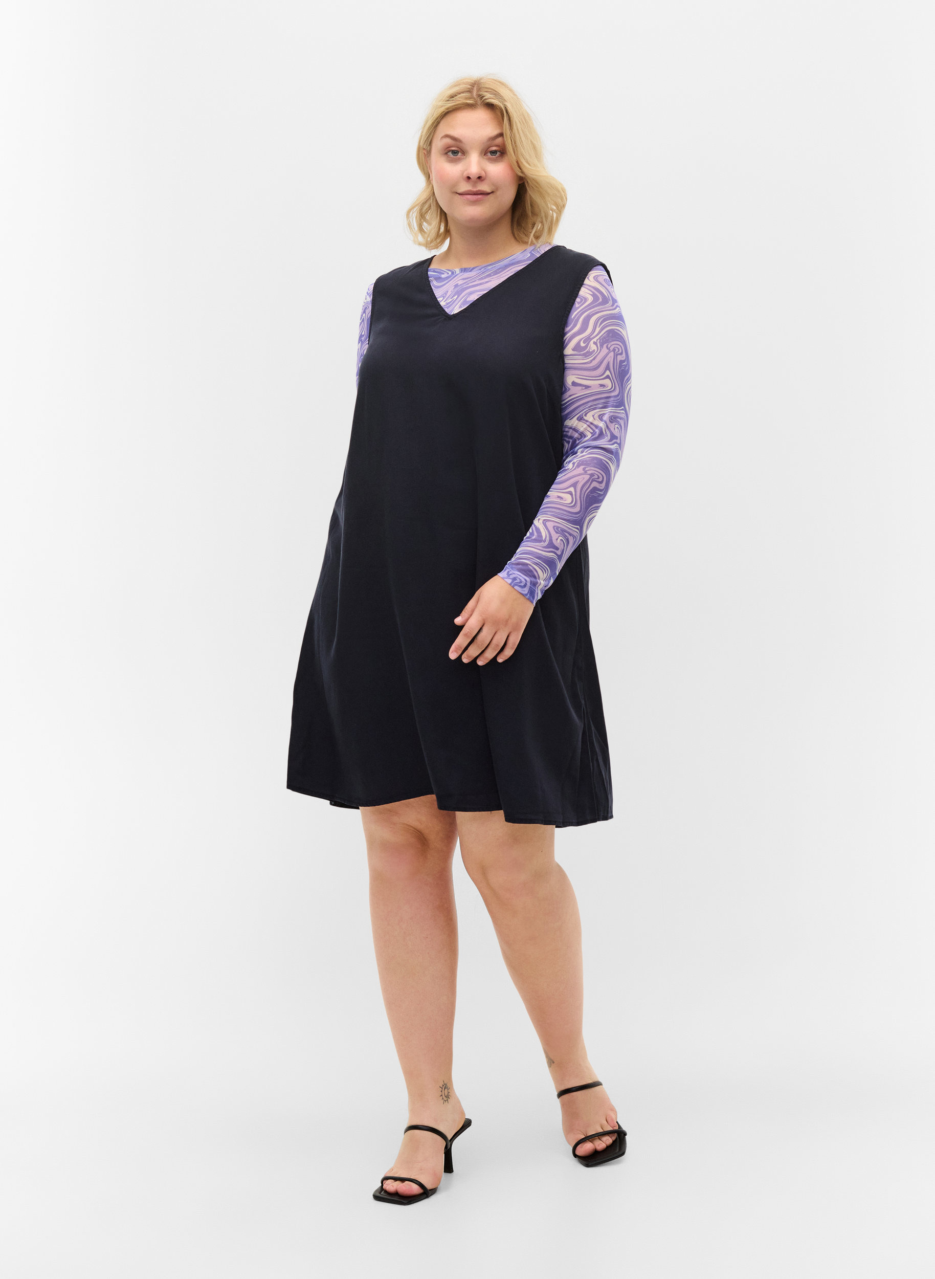 Printed mesh blouse, Lilac, Model image number 2