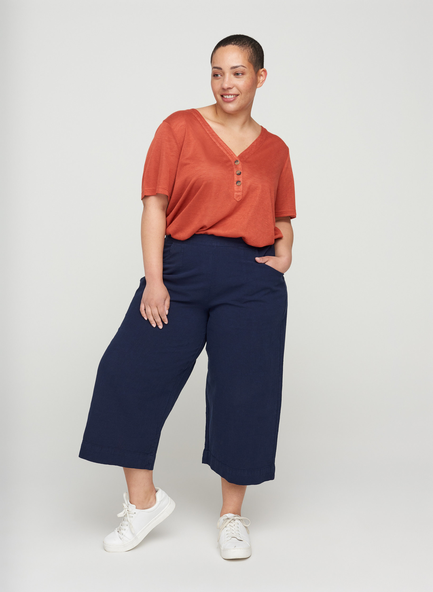 Loose culotte trousers in cotton - Blue 