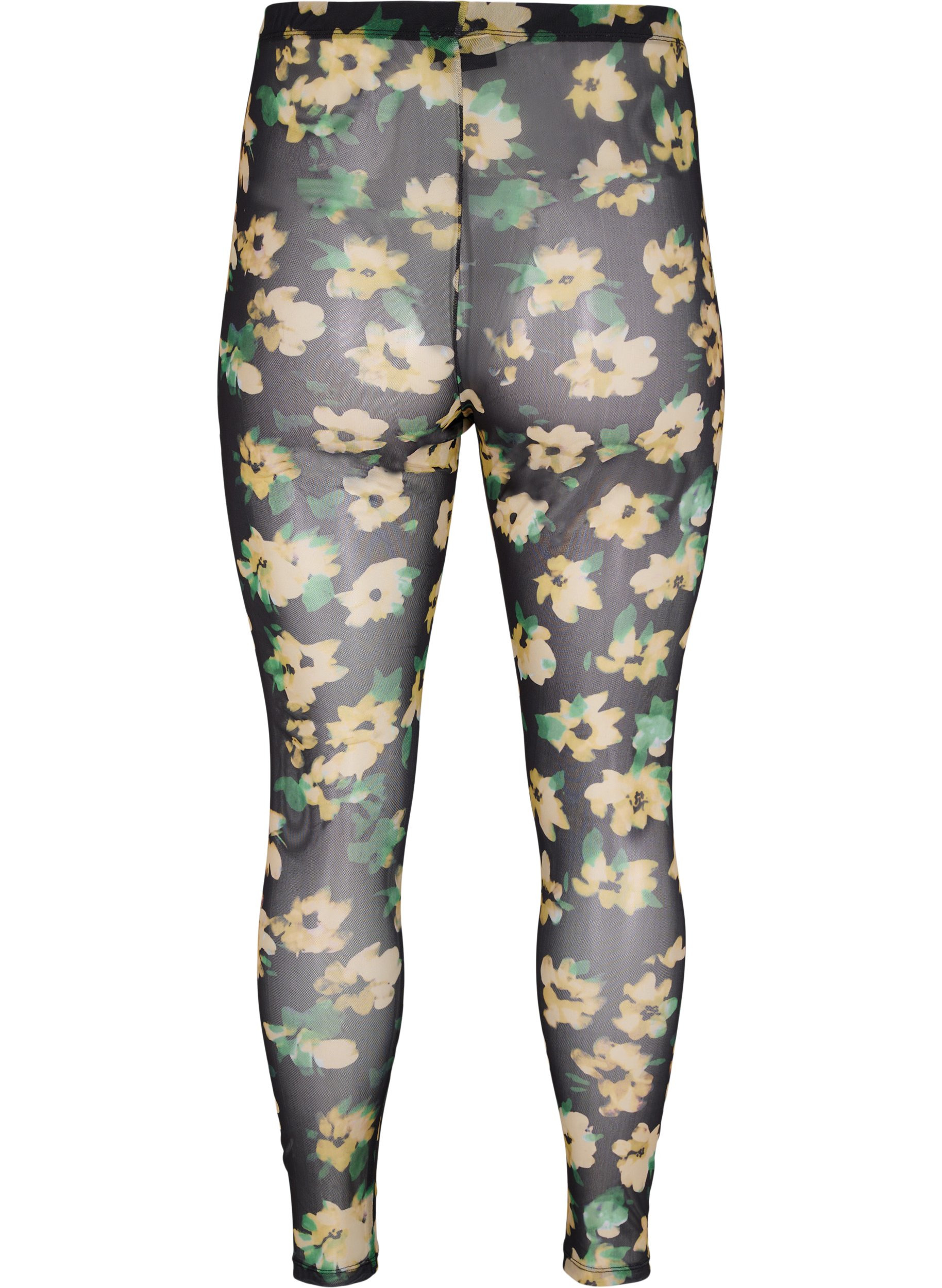 Mesh leggings with floral print - Black 