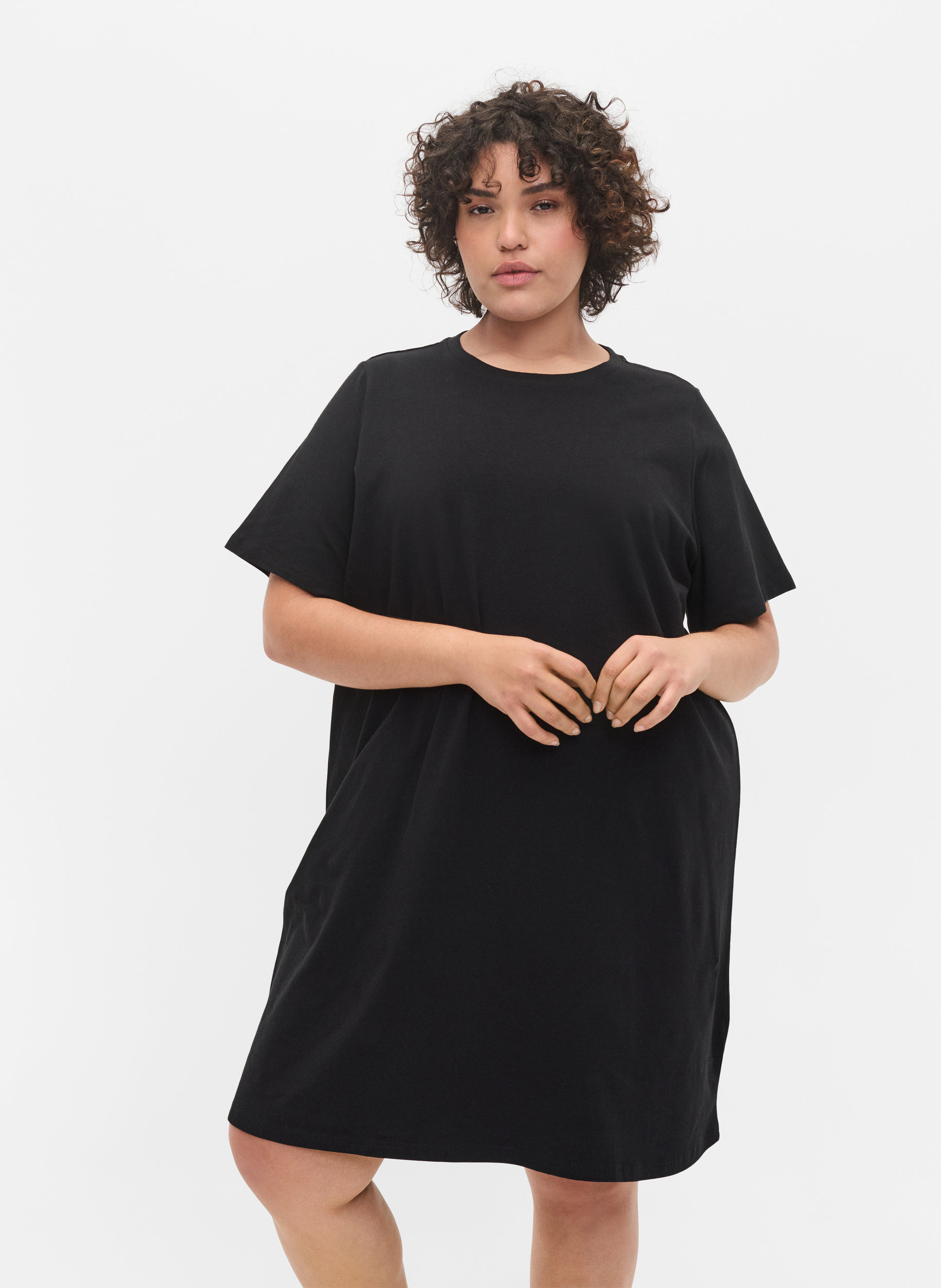 Solid t-shirt cotton nightdress - Black 