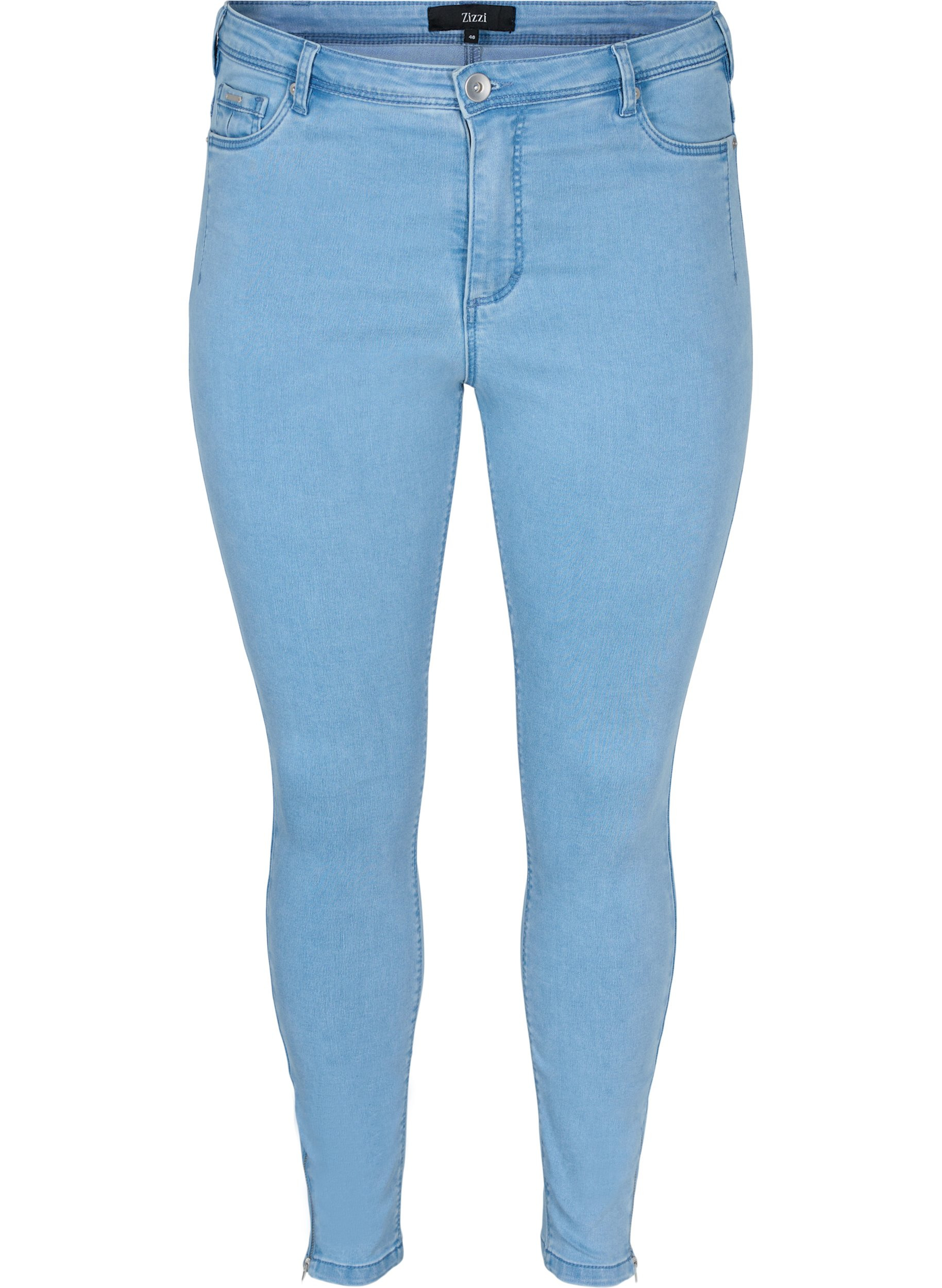 Cropped Amy jeans with a zip, Light blue denim