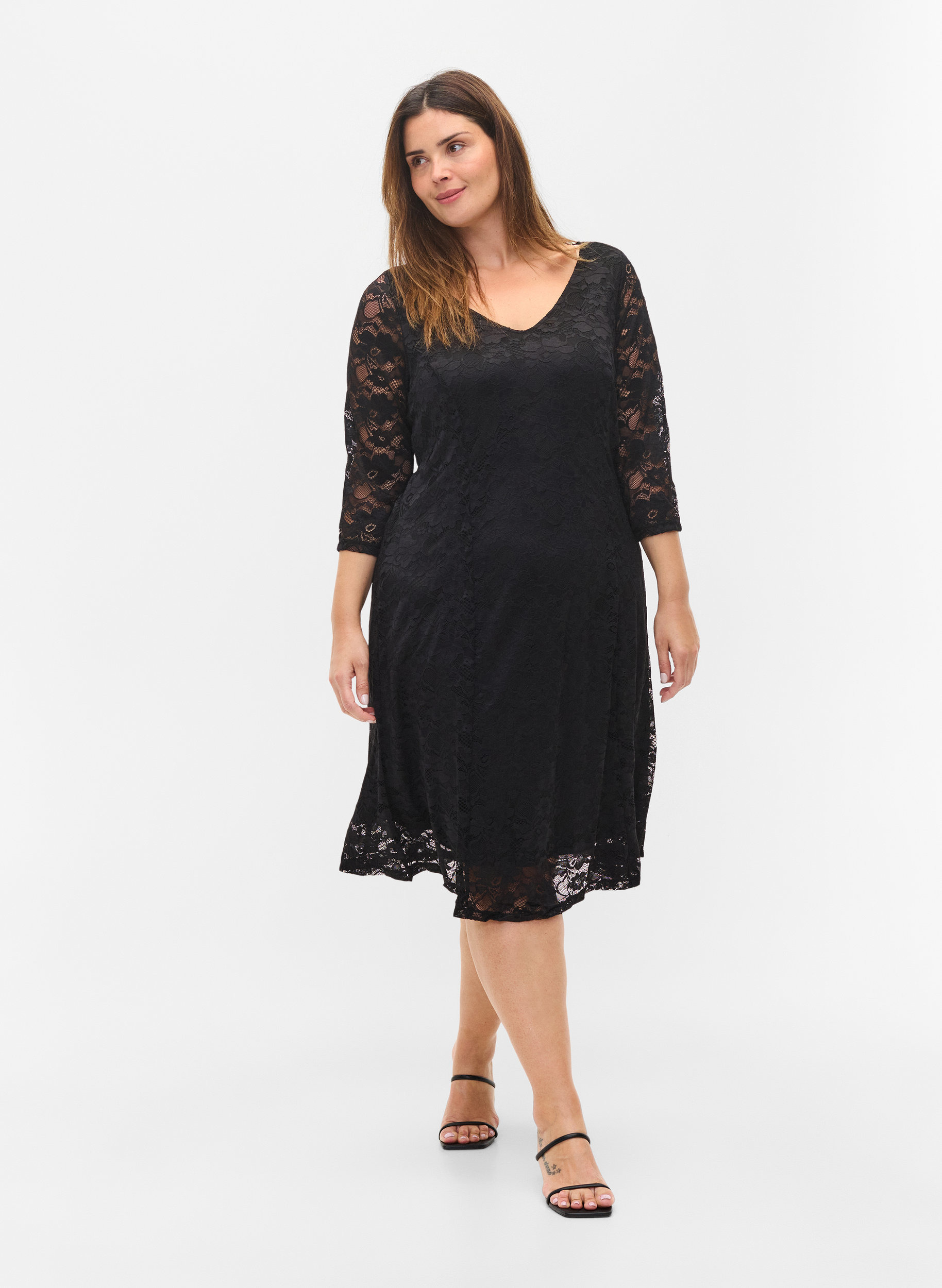 Lace dress with 3/4 sleeves, Black, Model image number 3