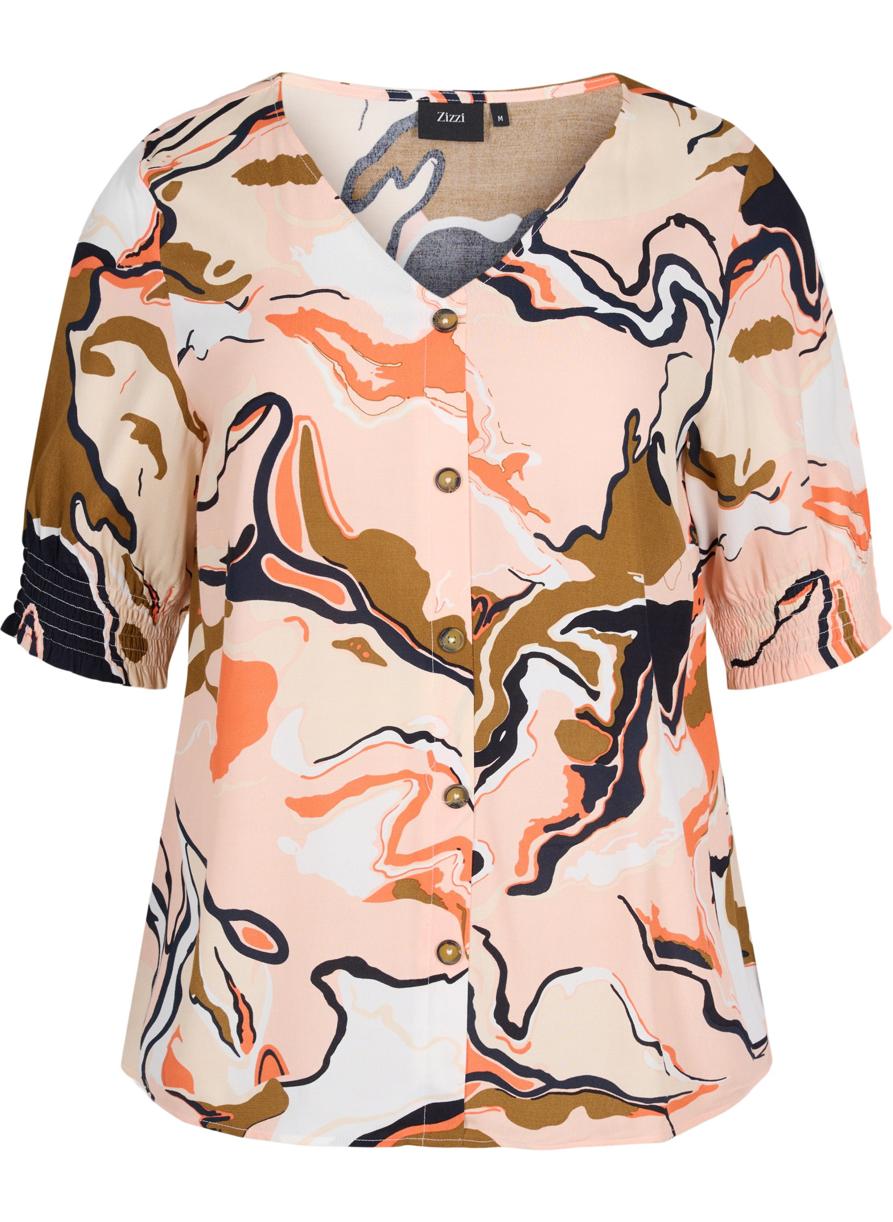 Printed viscose blouse with buttons, Abstract AOP, Packshot image number 0