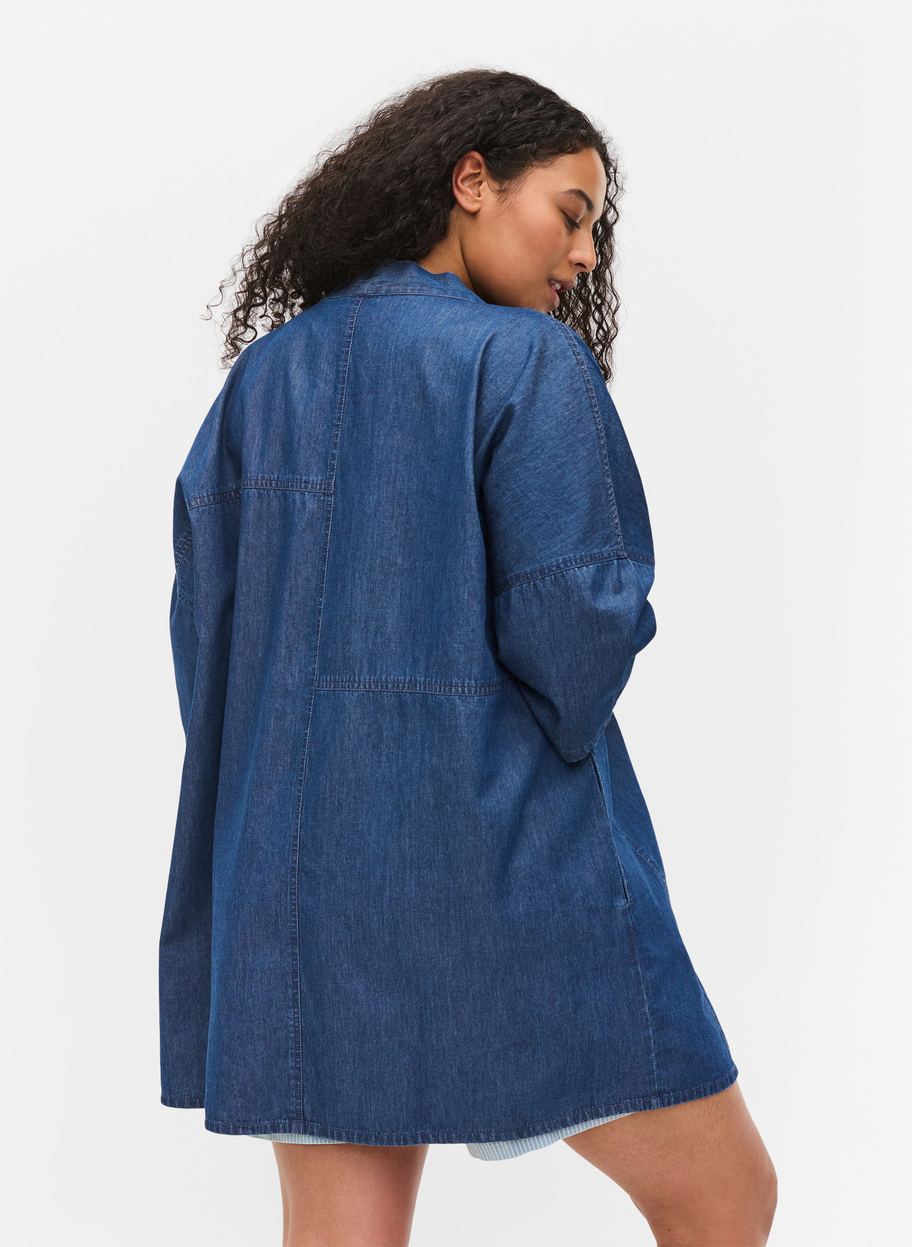 Denim kimono with 3/4-length sleeves - Blue - Sz. 42-60 - Zizzifashion