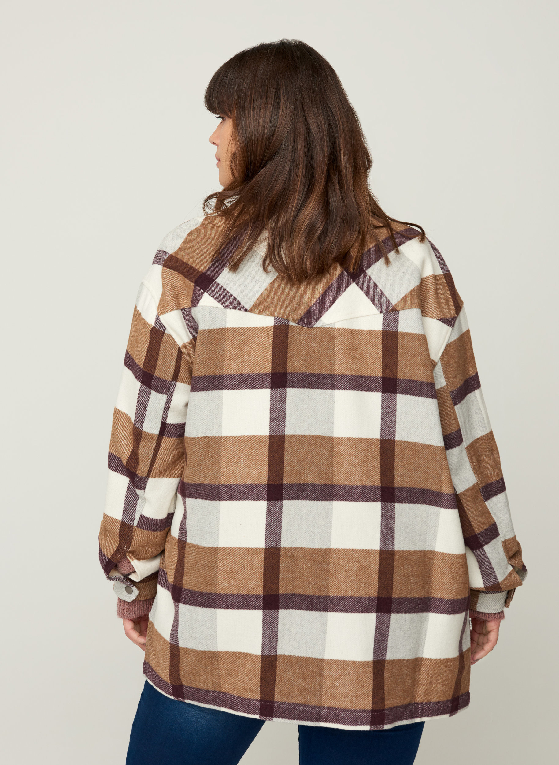 Oversize checked shirt jacket - Brown 