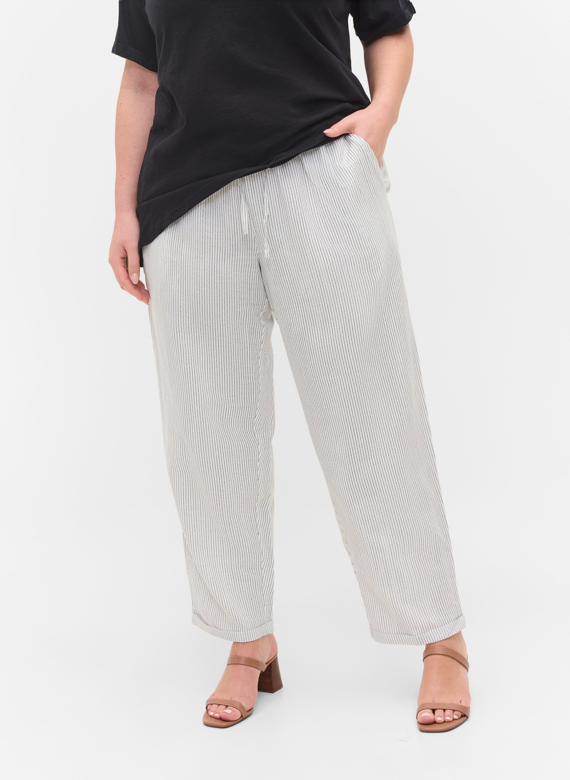 Cropped trousers with stripes - White 