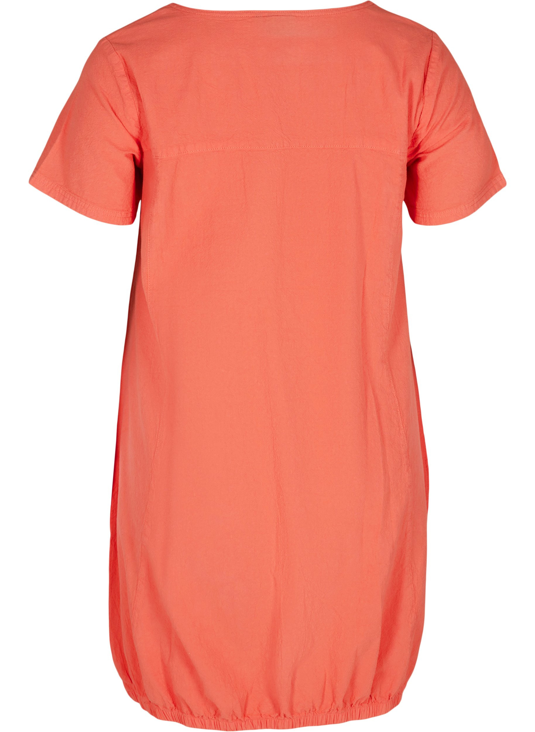 Short-sleeved cotton dress, Hot Coral, Packshot image number 1