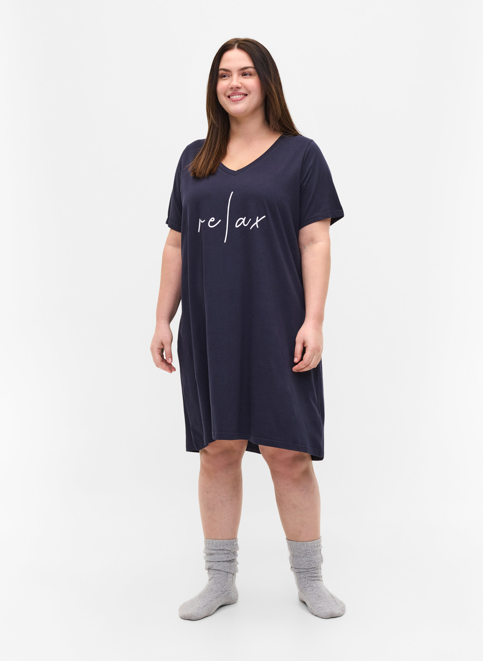 Short-sleeved cotton night dress - Blue 