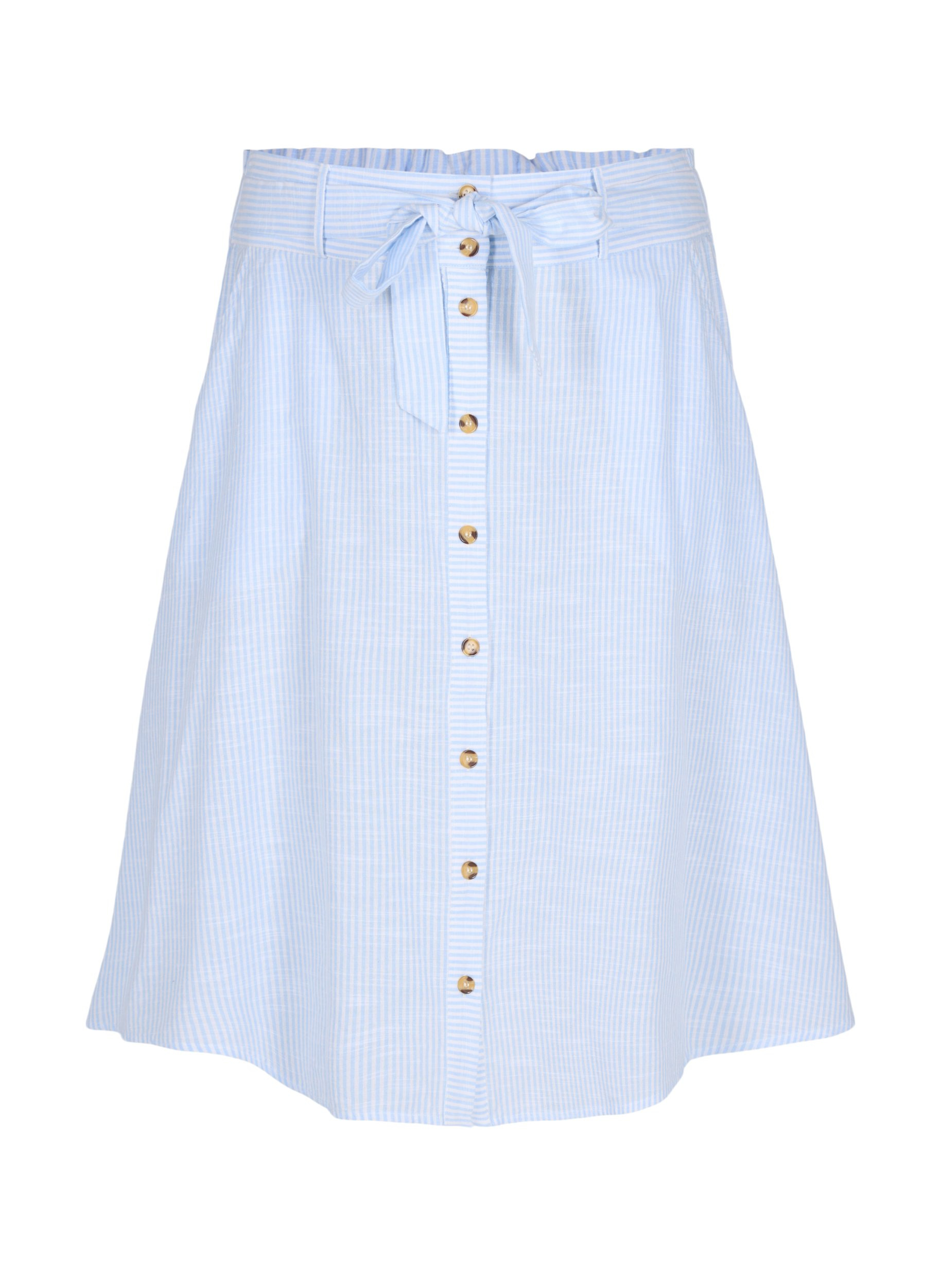 Striped skirt with pockets in cotton, Blue Bell Stripe, Packshot image number 0