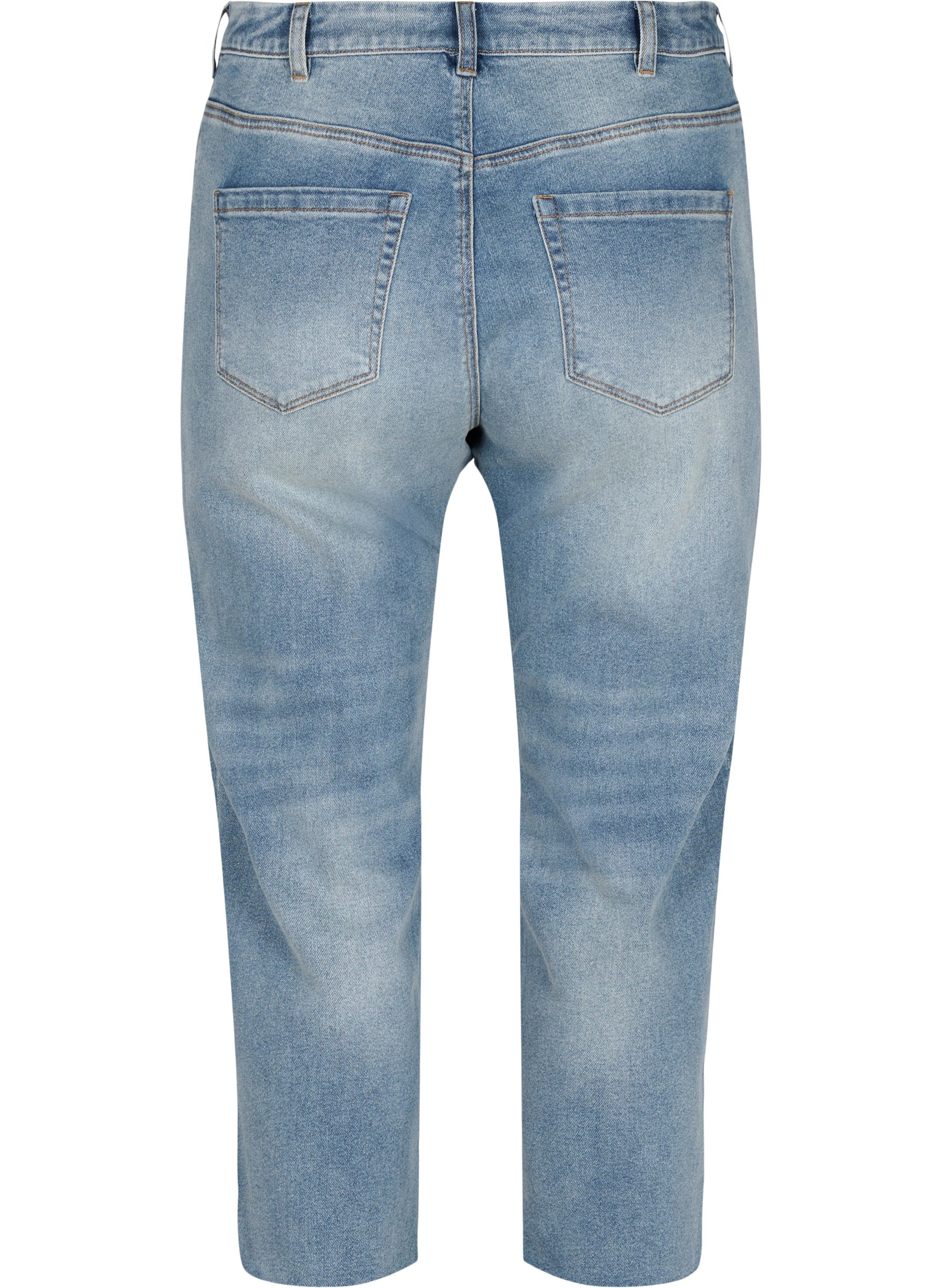 7/8 jeans with raw hems and high waist, Light blue denim, Packshot image number 1