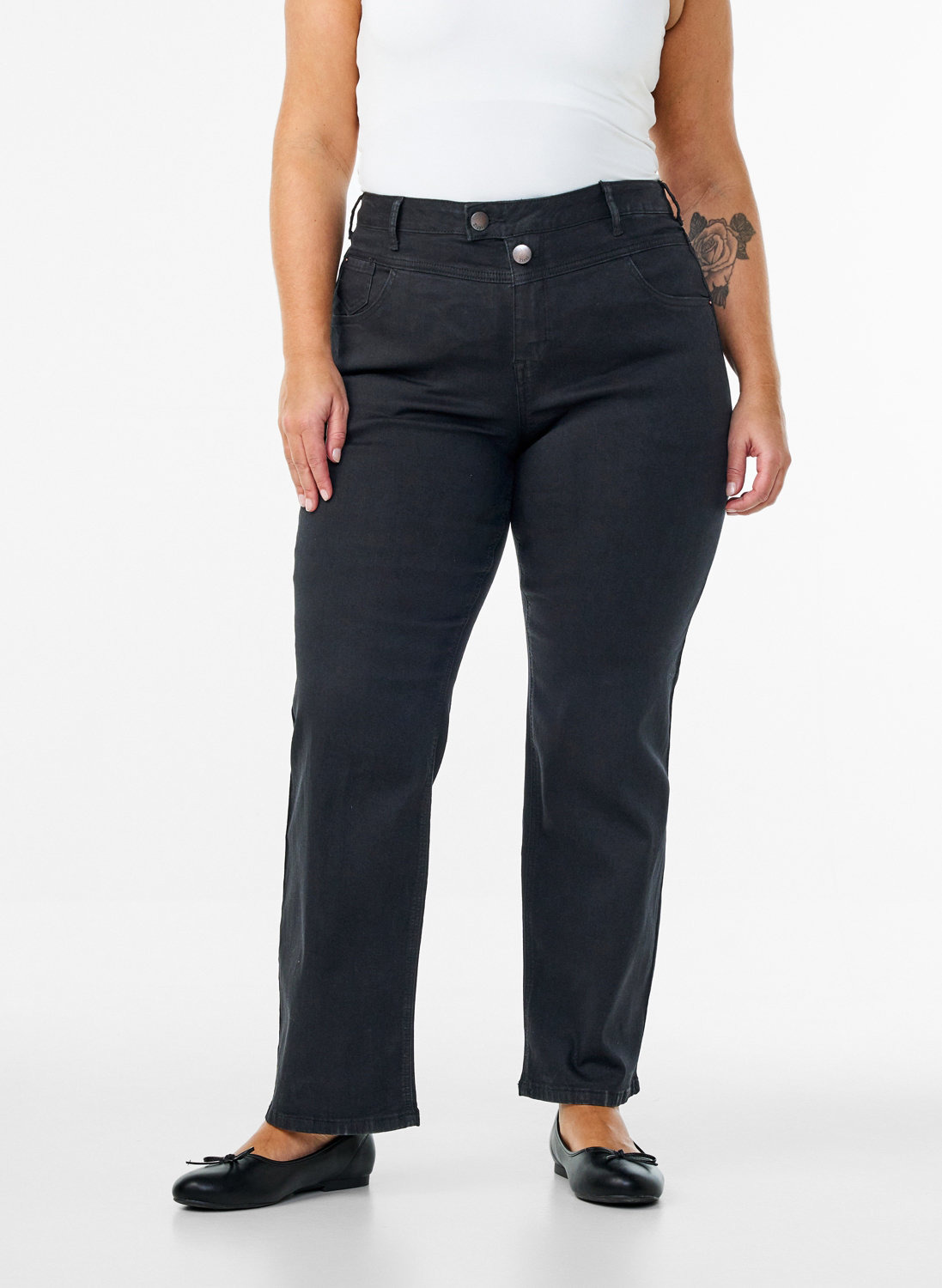 Regular fit Gemma jeans with a high waist - Black - Sz. 42-60 - Zizzifashion