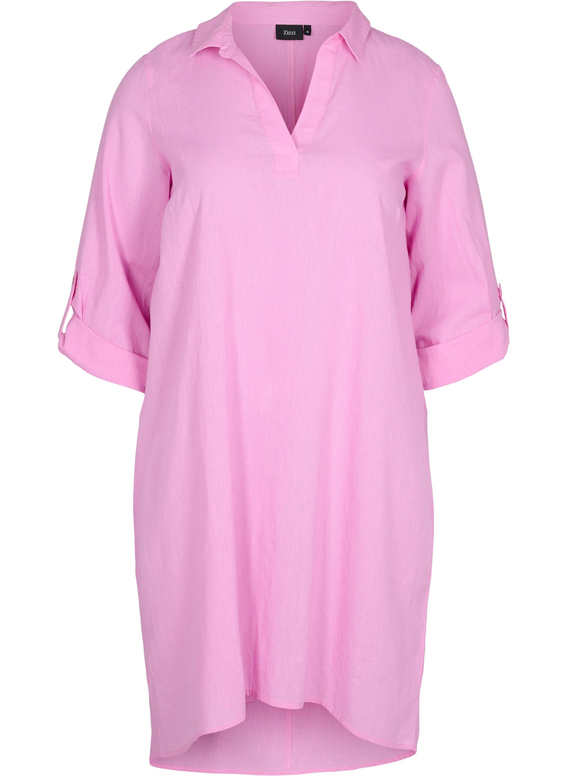 Dress with V neckline and collar, Begonia Pink, Packshot