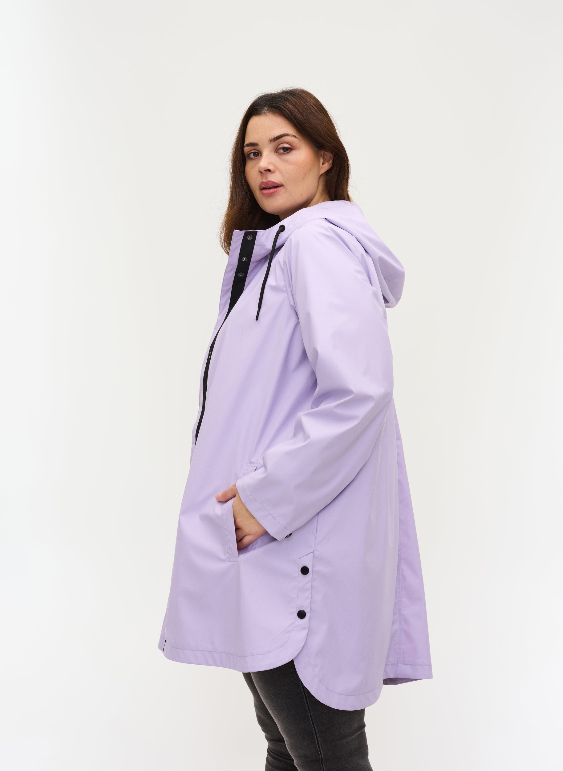 Rain coat with a hood and pockets, Pastel Lilac, Model image number 0