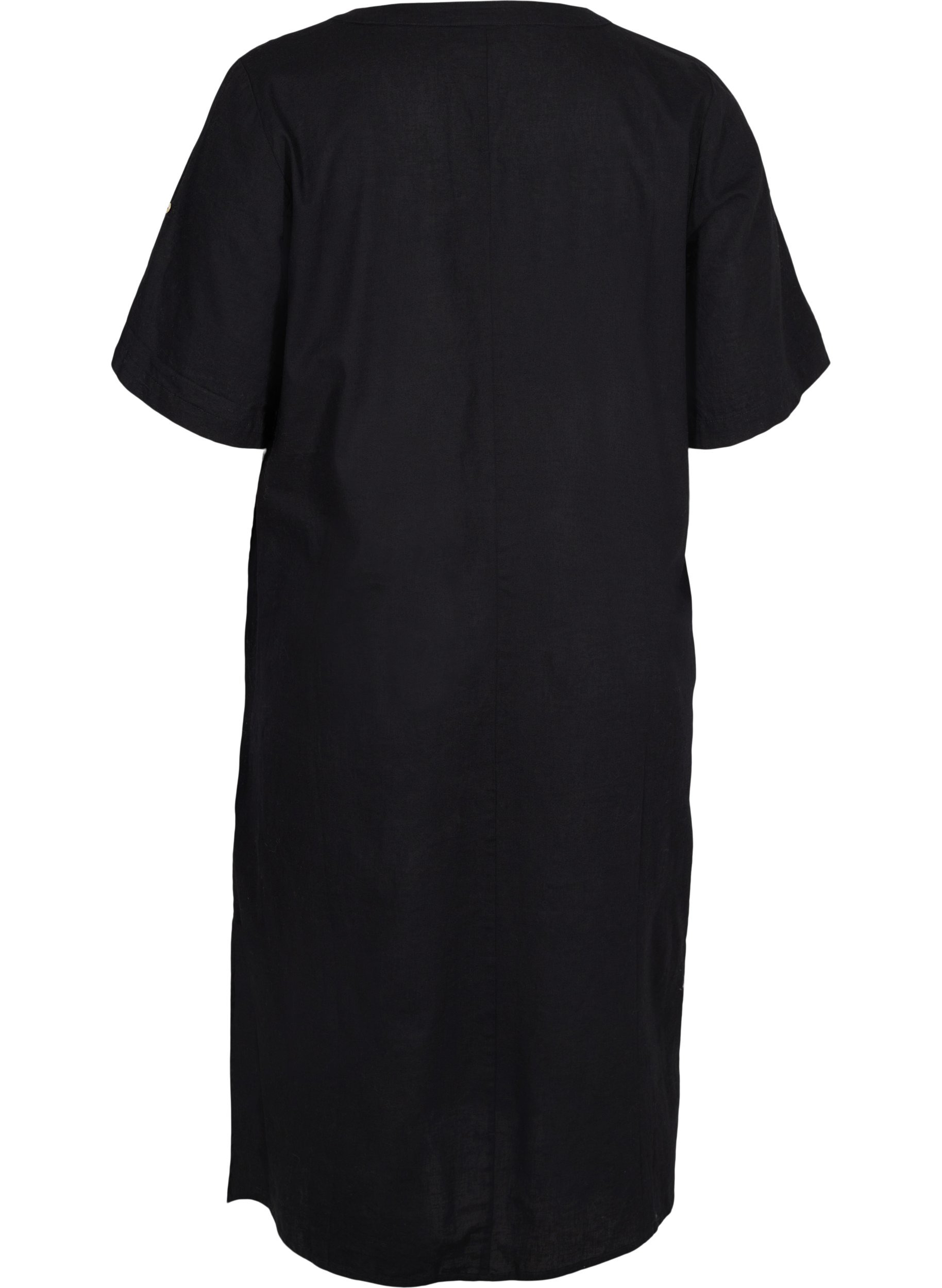 Long short-sleeved shirt dress, Black, Packshot image number 1