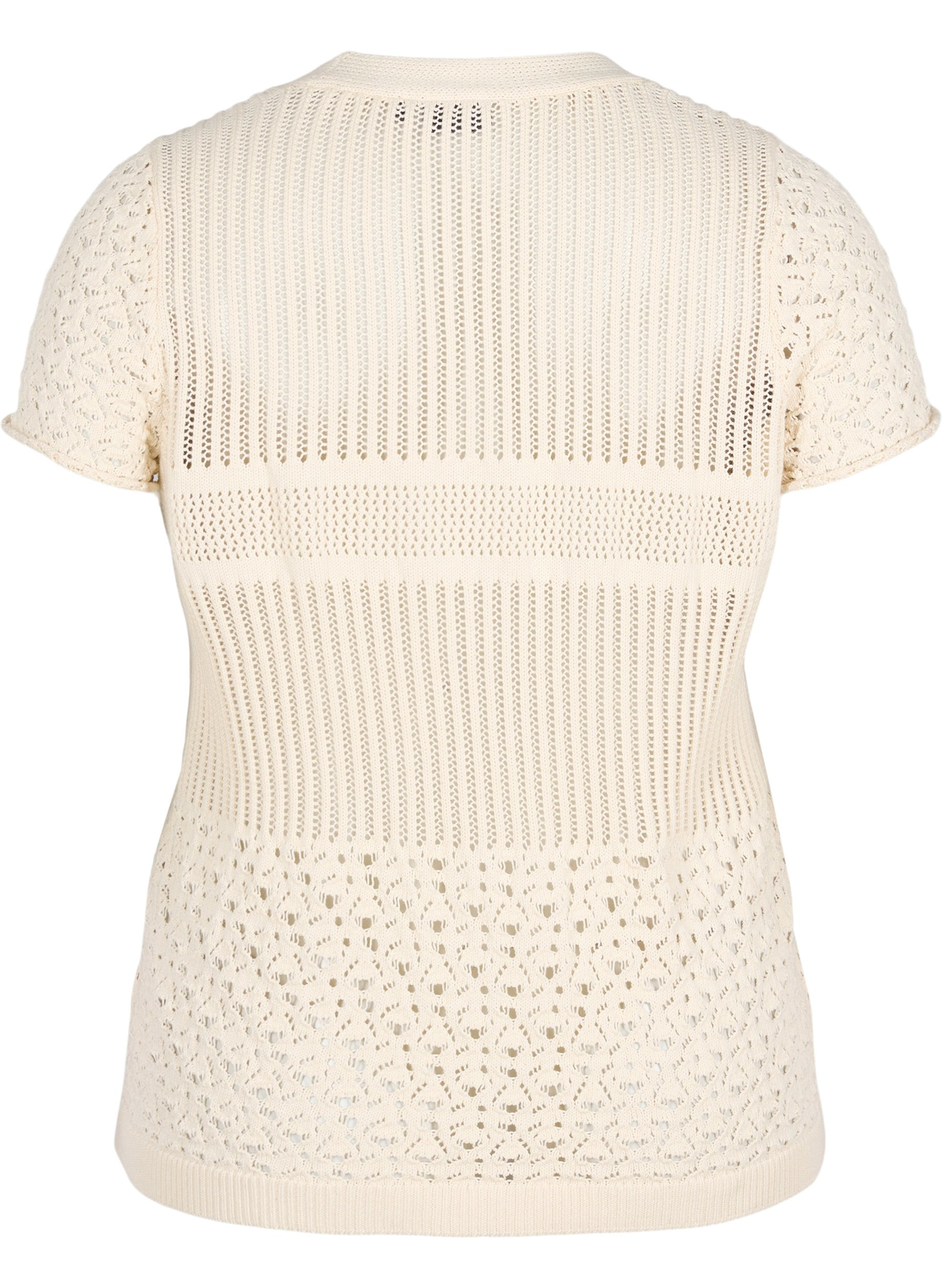 Short-sleeved knit cardigan with buttons, Warm Off-white, Packshot image number 1