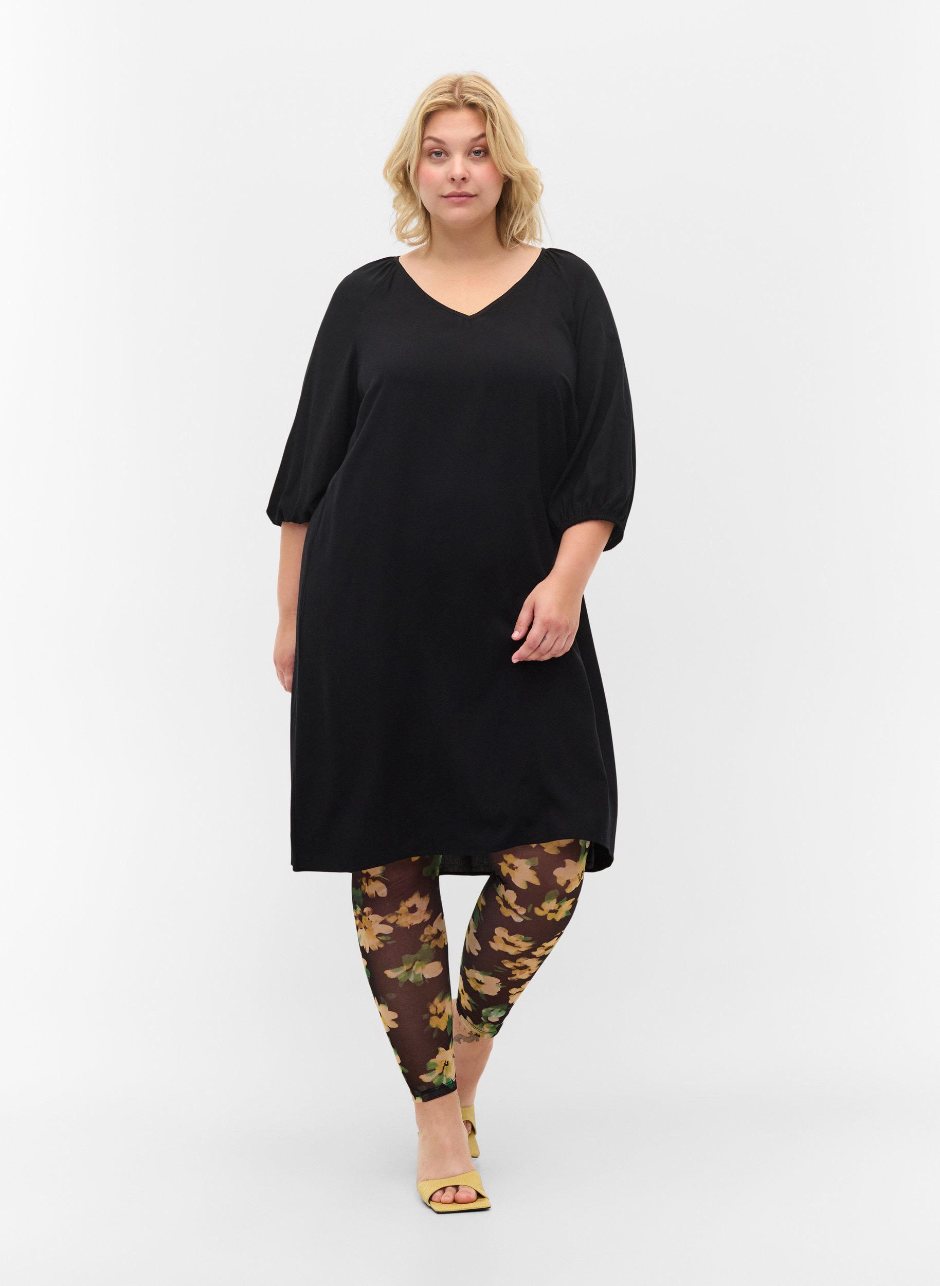 Mesh leggings with floral print - Black 