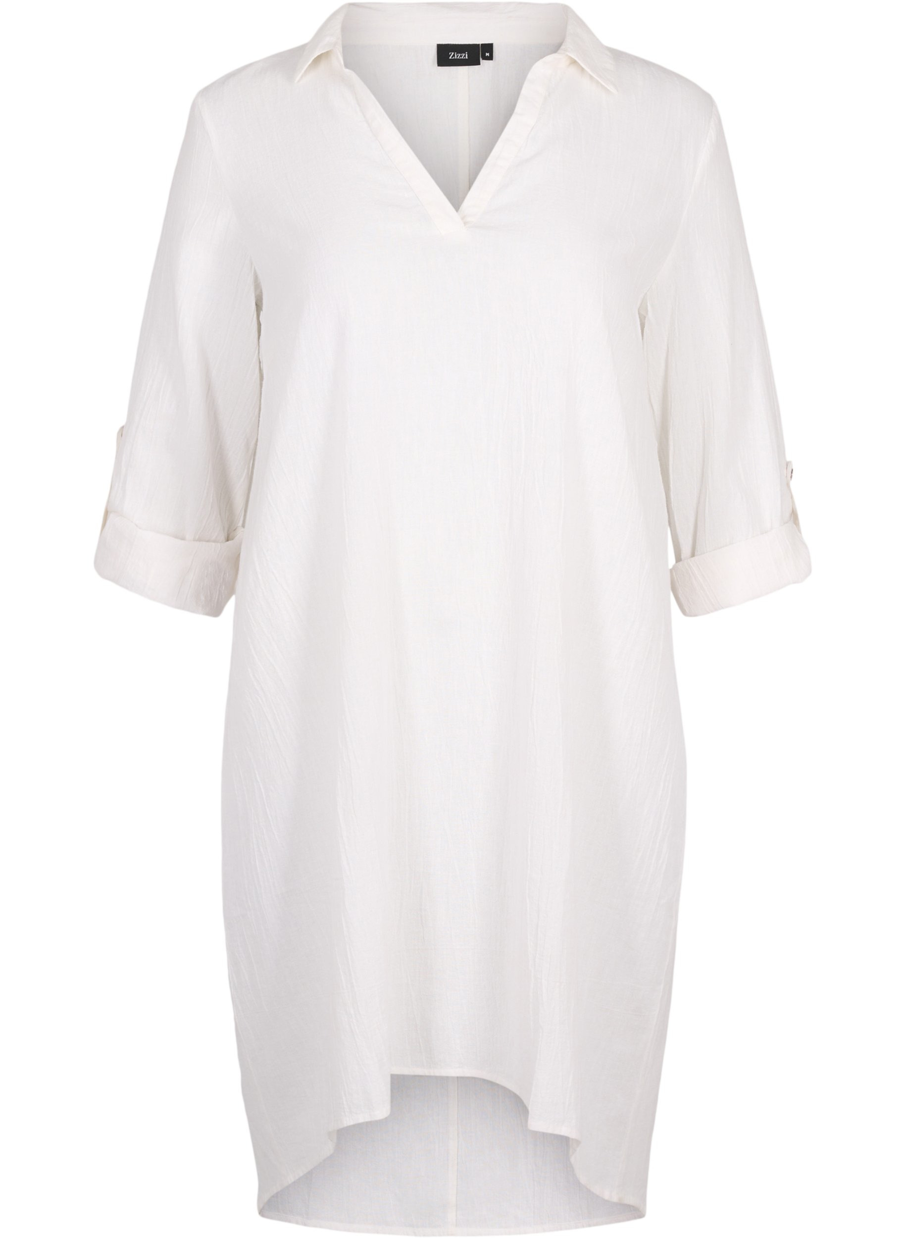 Dress with V neckline and collar, White, Packshot