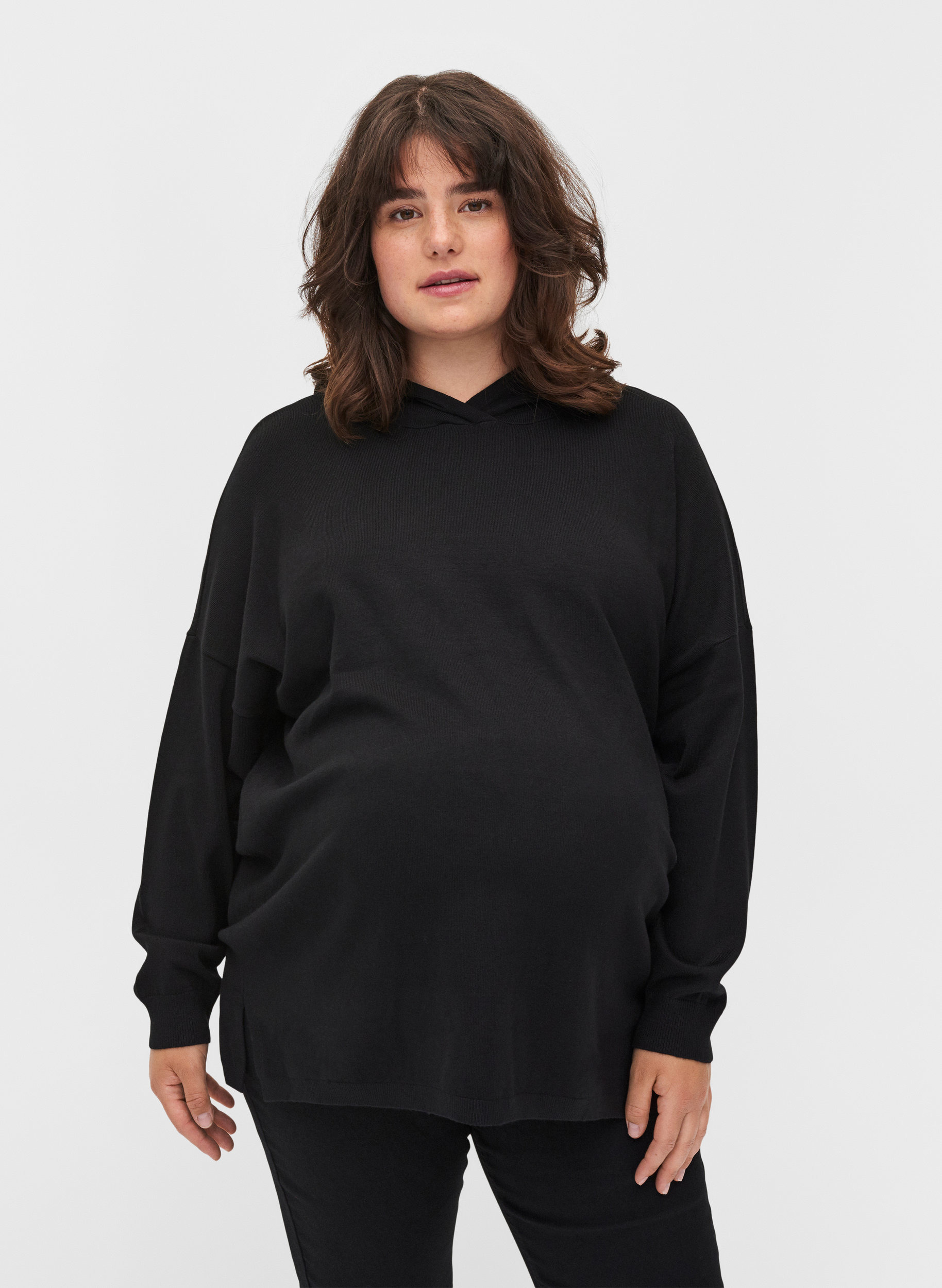 Knitted maternity sweater with hoodie 