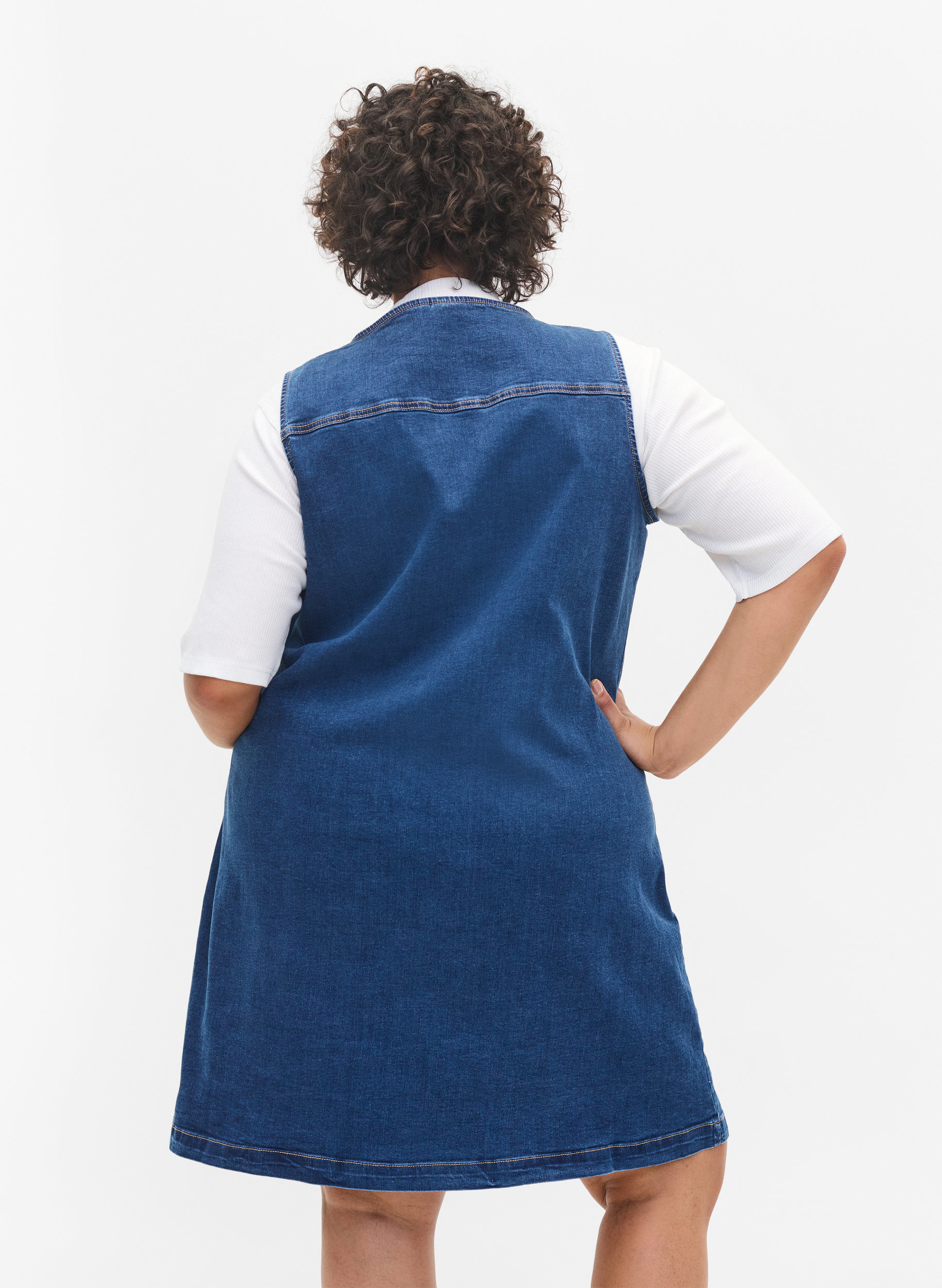 Denim pinafore dress with buttons 
