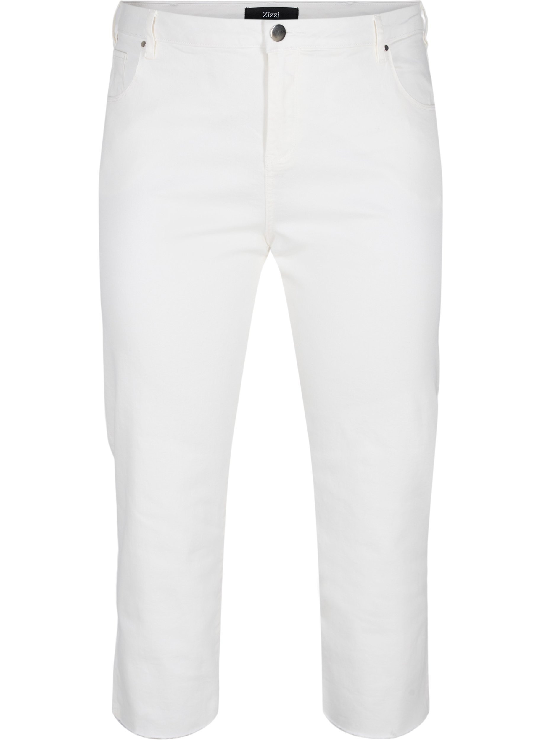 7/8 jeans with raw hems and high waist, White