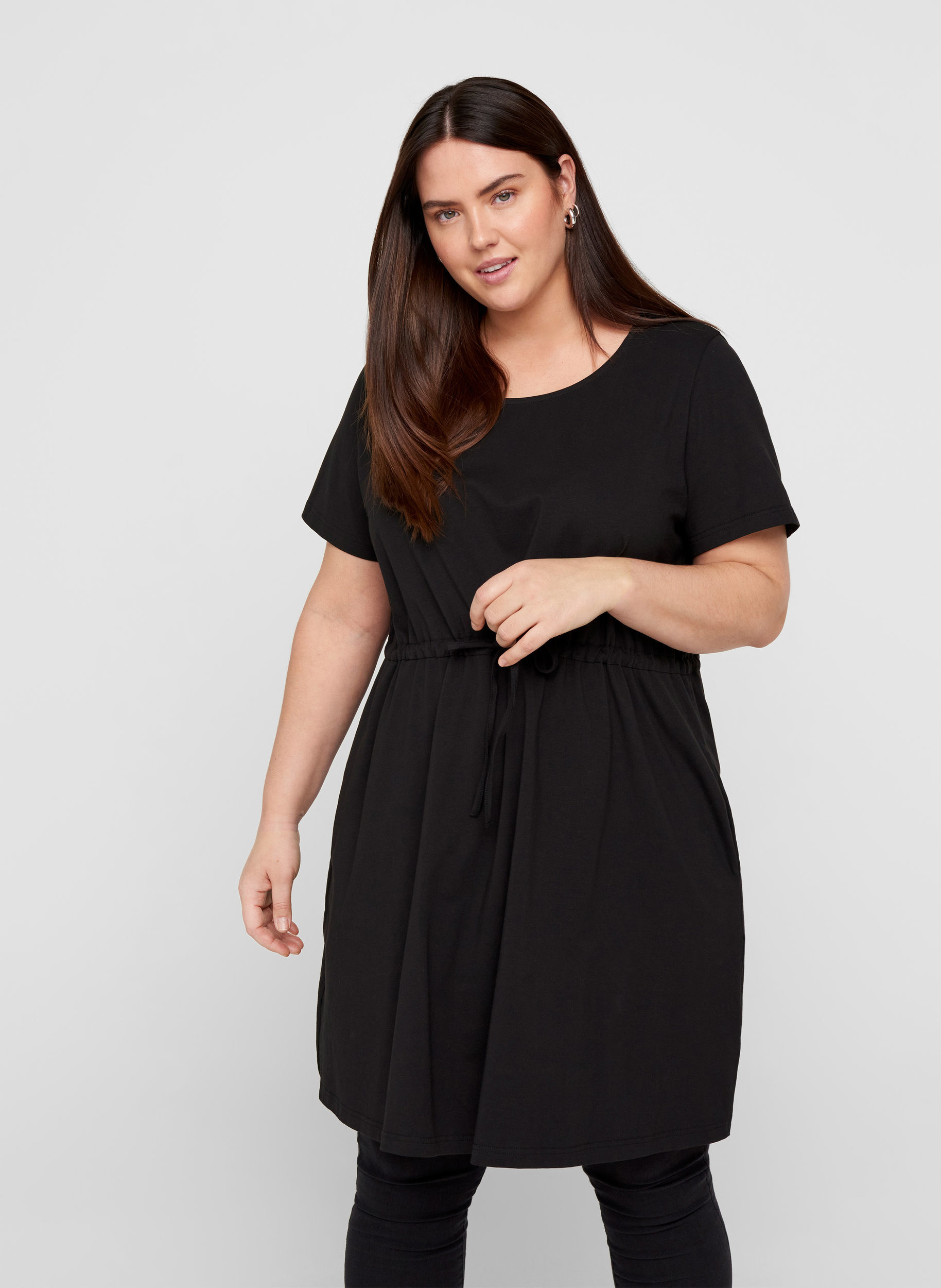 Short-sleeved cotton tunic - Black - Sz 
