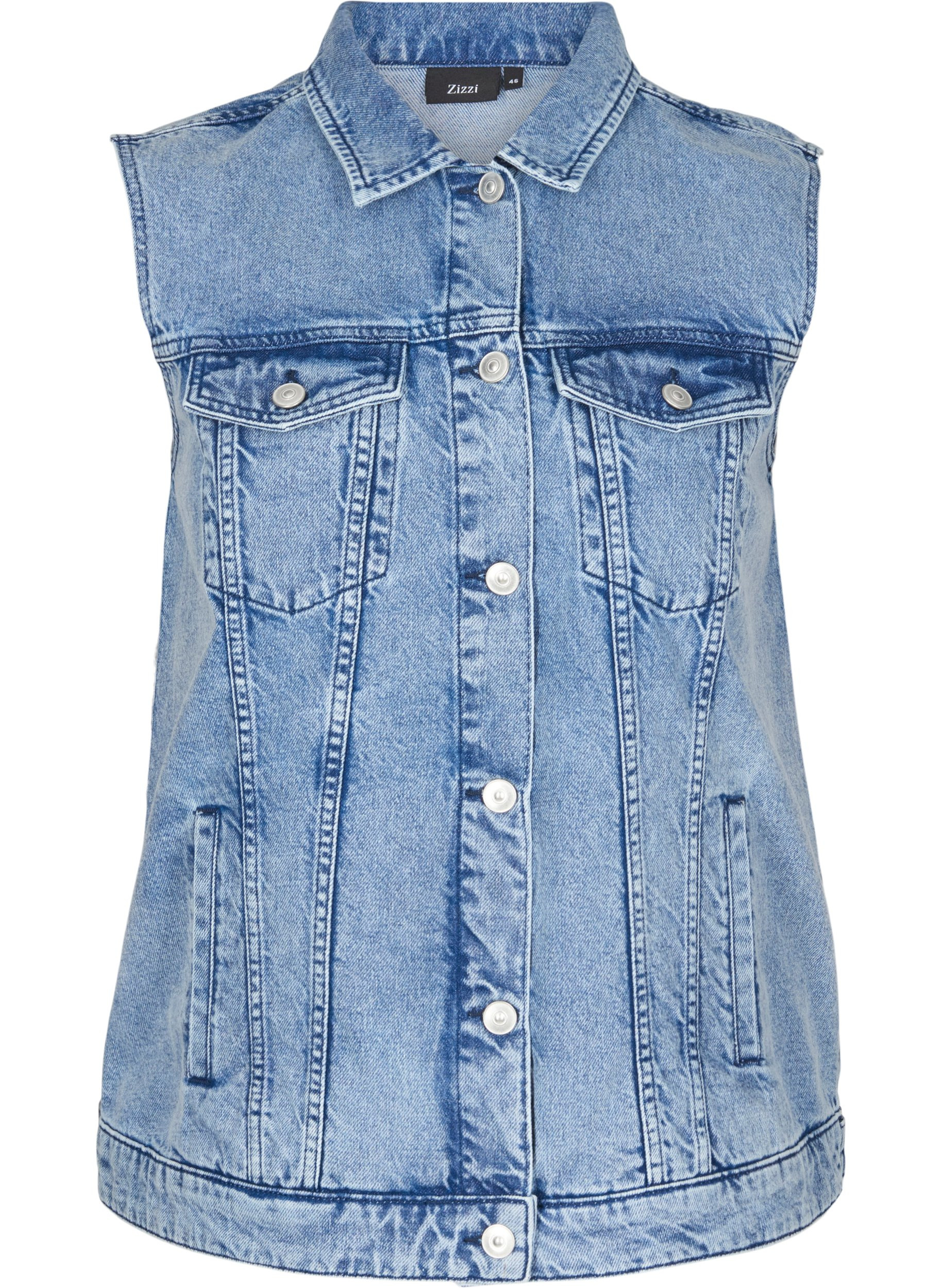 Denim vest with pockets and embroidery 